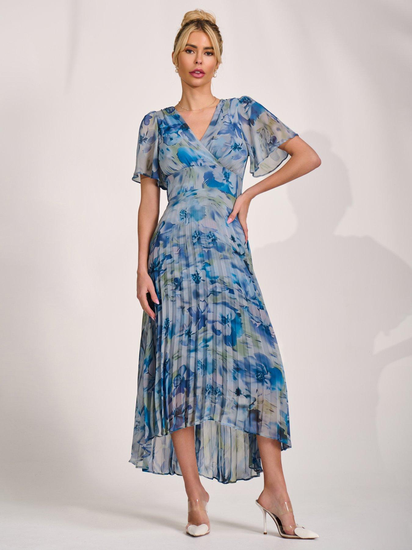 Jolie Moi Chiffon Pleated Maxi Dress - Blue