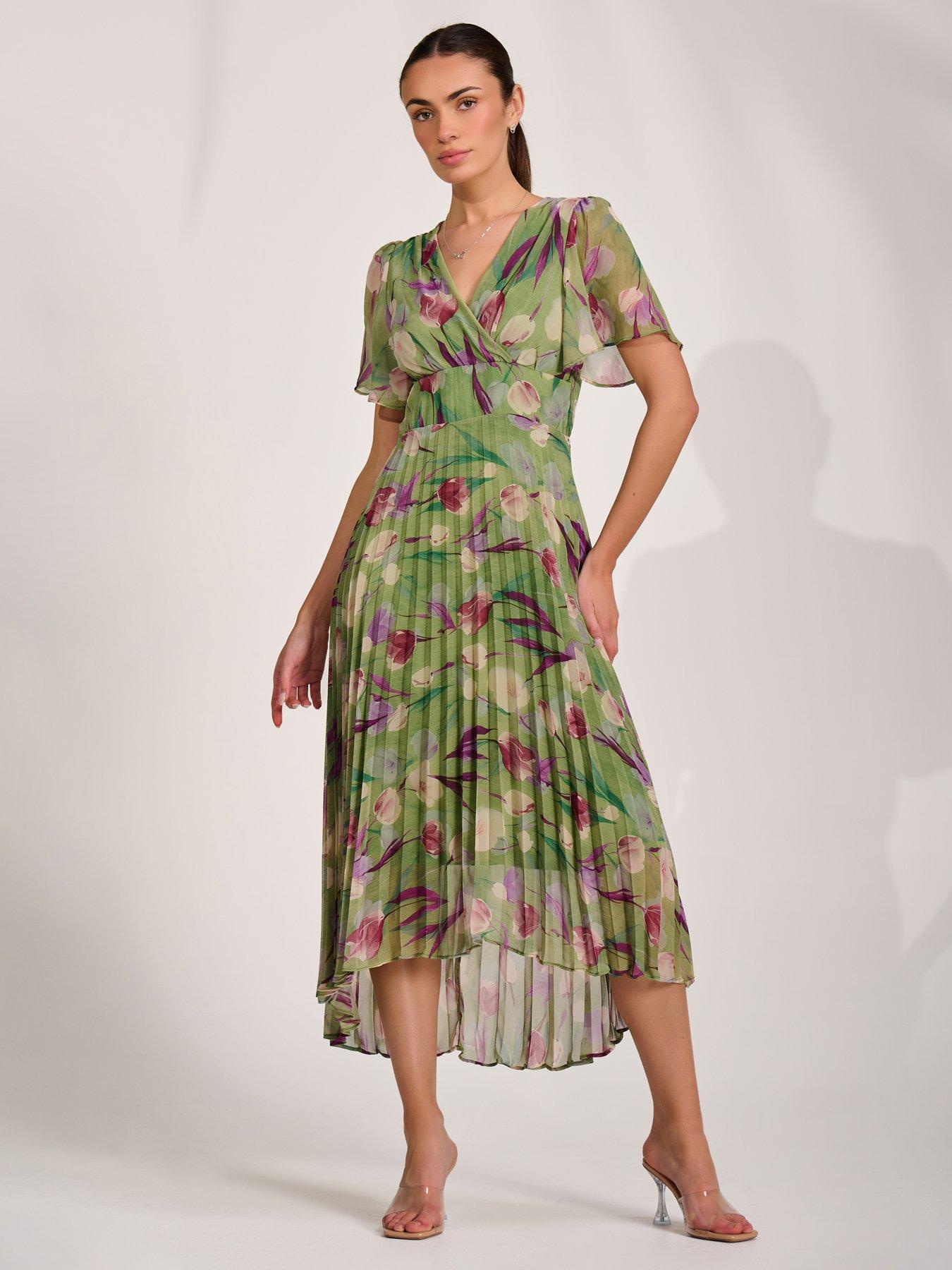 Jolie Moi Chiffon Pleated Maxi Dress - Green | Very