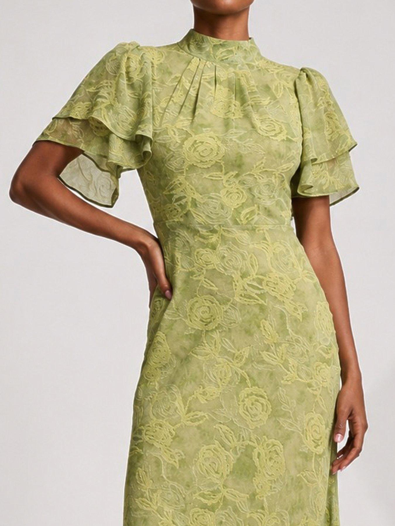 chinese dress ladies Three Quarter Sleeve Printed Lace Maxi Dress, Green Floral – Jolie Moi  Retail