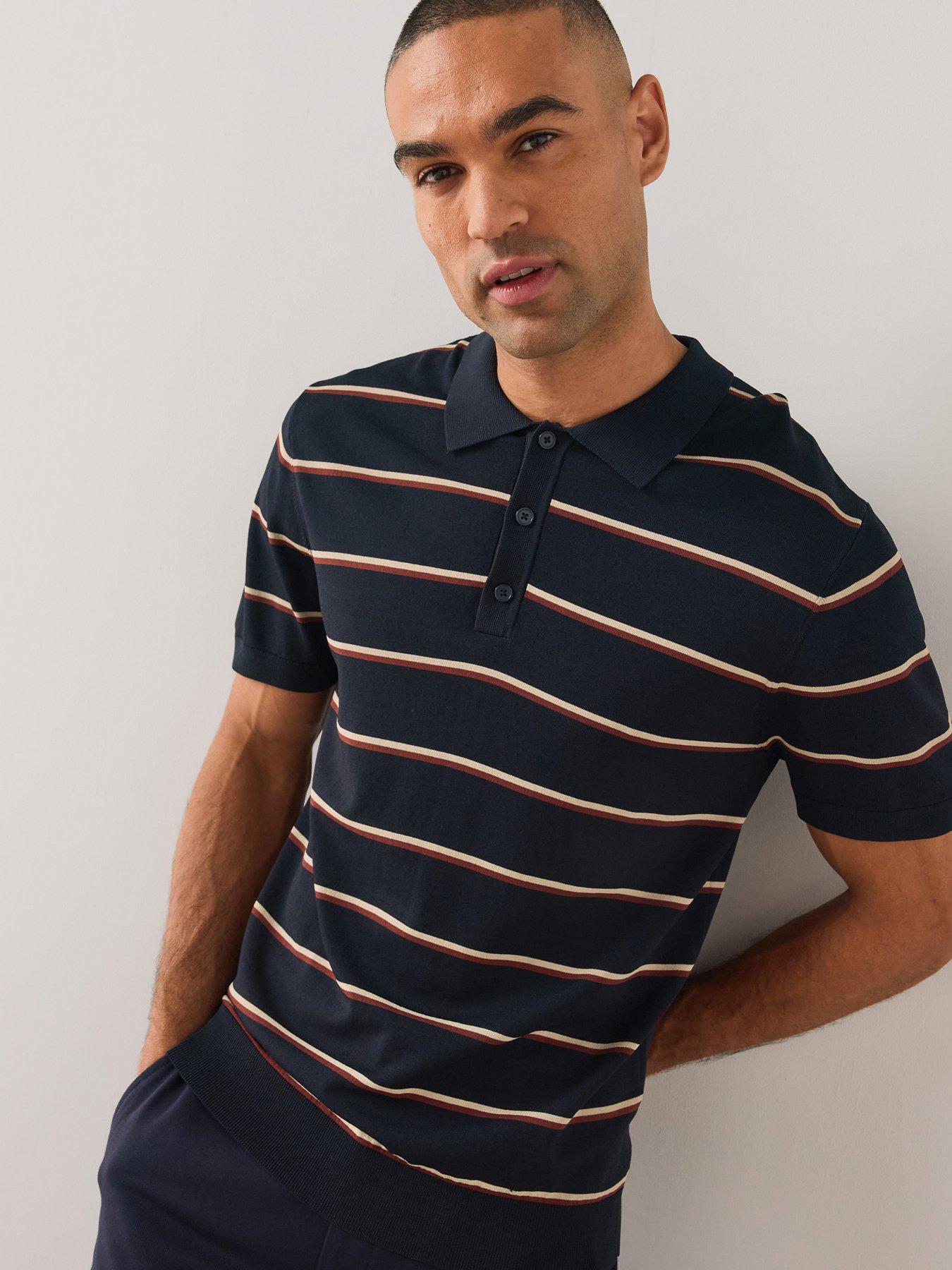 Image 1 of 6 of The Very Collection Mens Stripe Knitted Polo - Navy