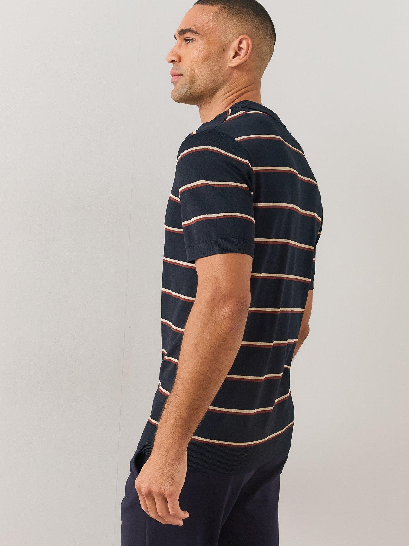 Image 2 of 6 of The Very Collection Mens Stripe Knitted Polo - Navy