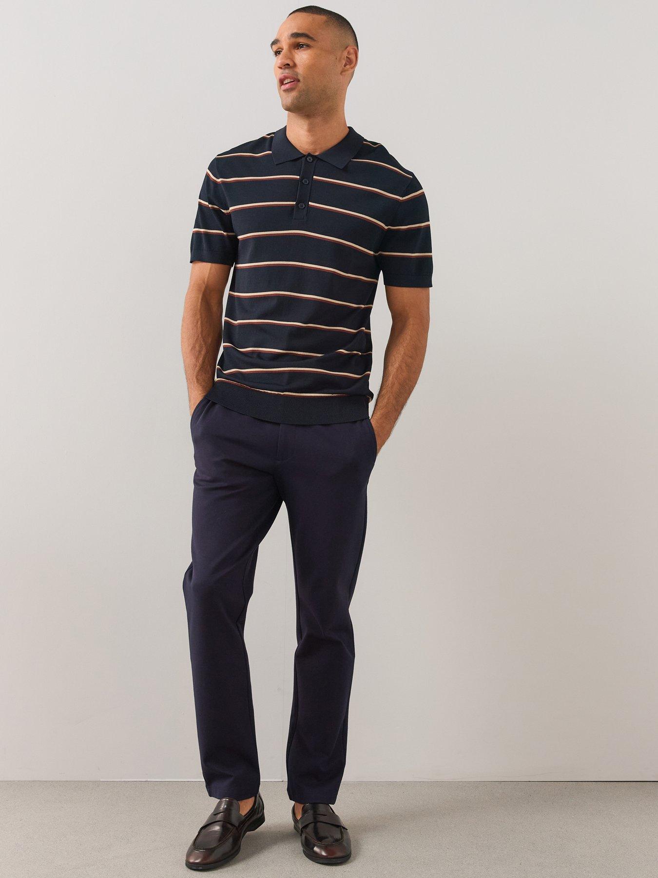 Image 3 of 6 of The Very Collection Mens Stripe Knitted Polo - Navy