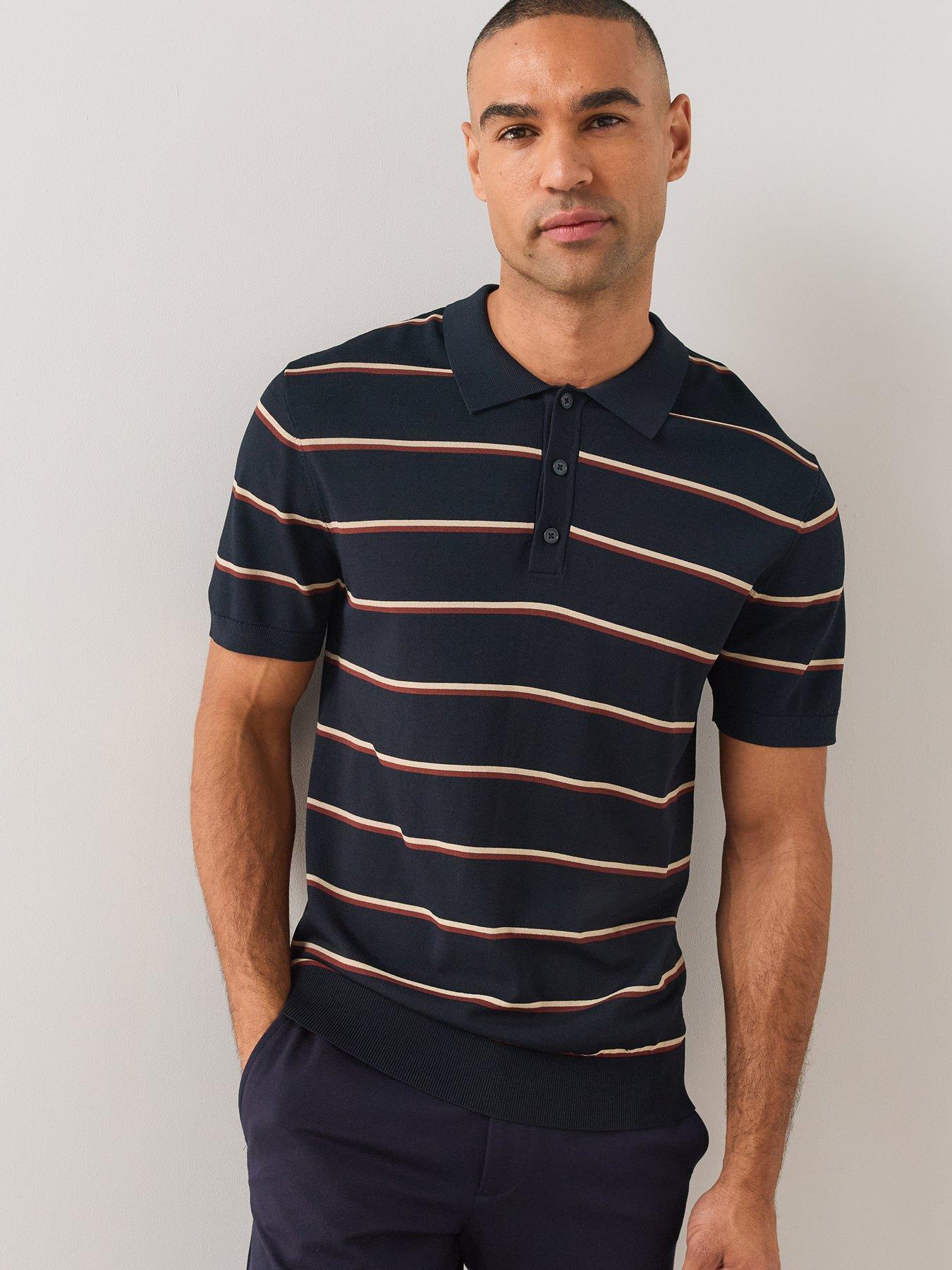 Image 4 of 6 of The Very Collection Mens Stripe Knitted Polo - Navy