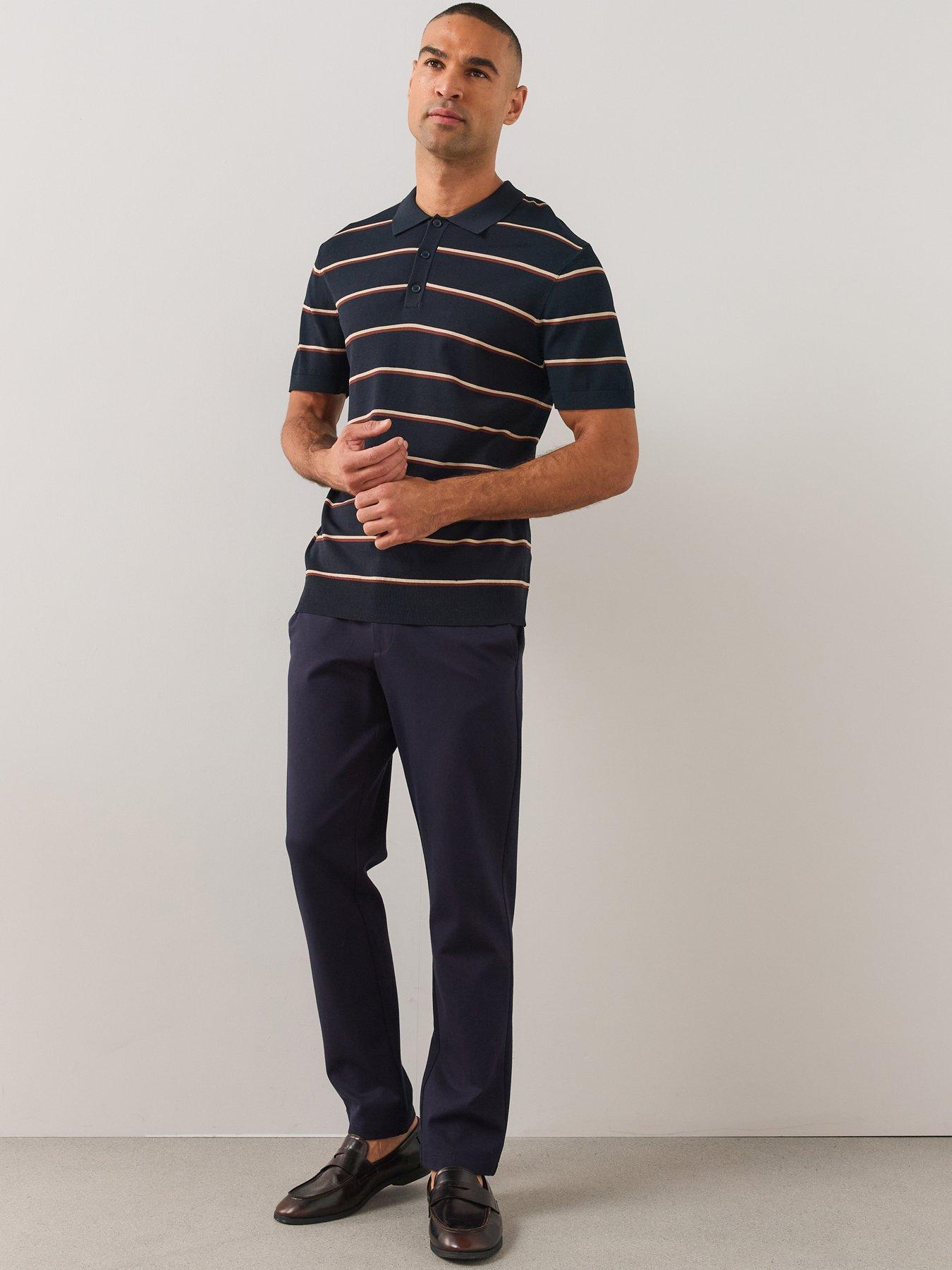 Image 5 of 6 of The Very Collection Mens Stripe Knitted Polo - Navy