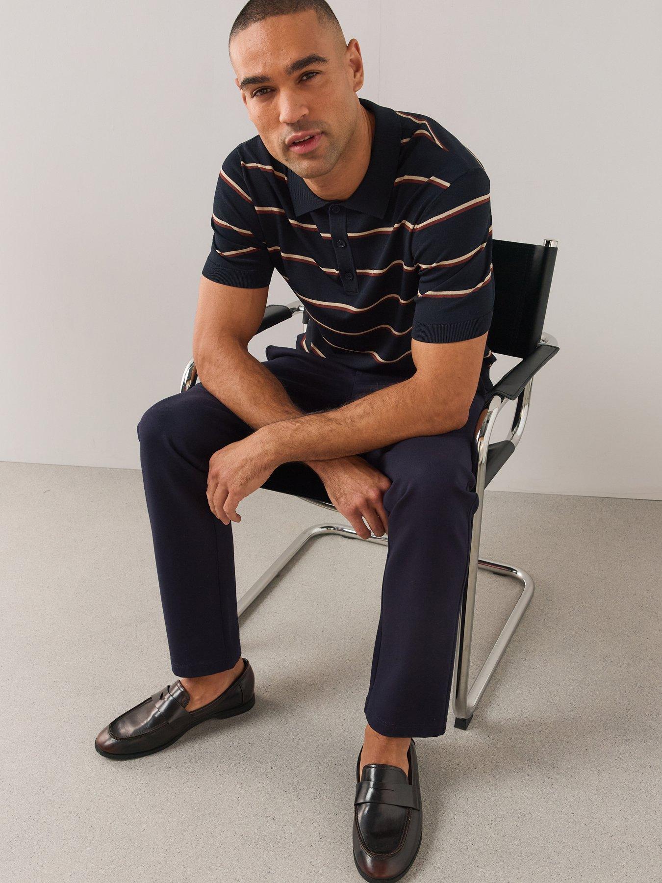 Image 6 of 6 of The Very Collection Mens Stripe Knitted Polo - Navy