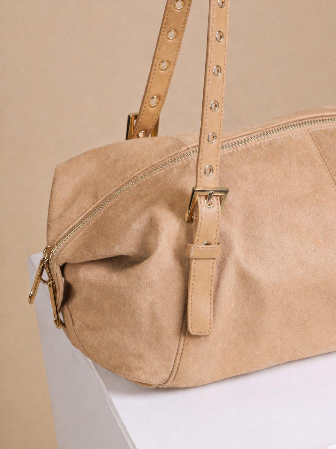 Image 3 of 3 of Little Mistress Camel Faux Suede Shoulder Bag - Brown