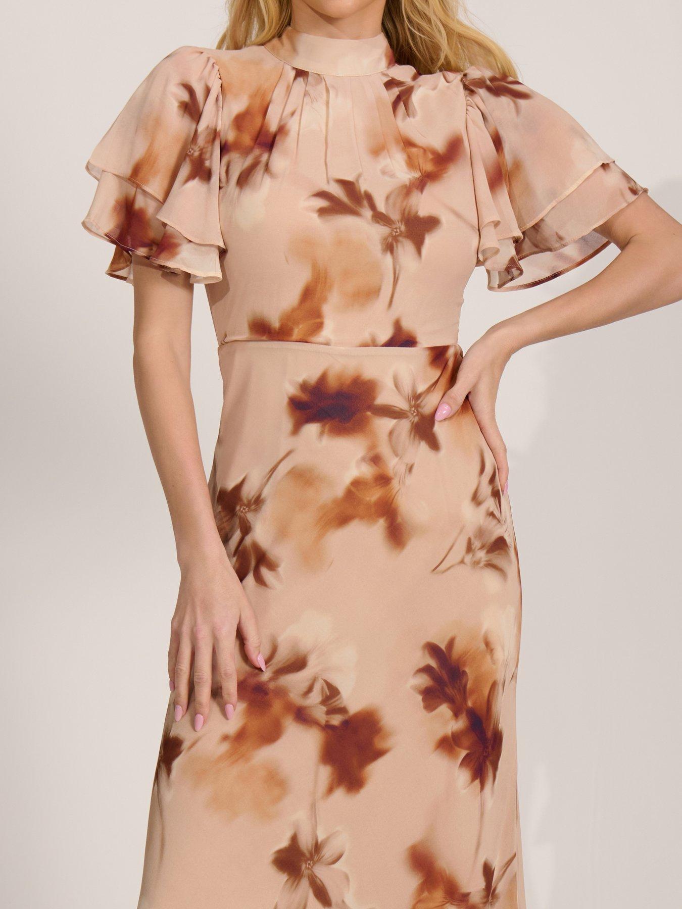 Image 4 of 7 of Jolie Moi High Neck Angel Sleeve Chiffon Maxi Dress - Brown