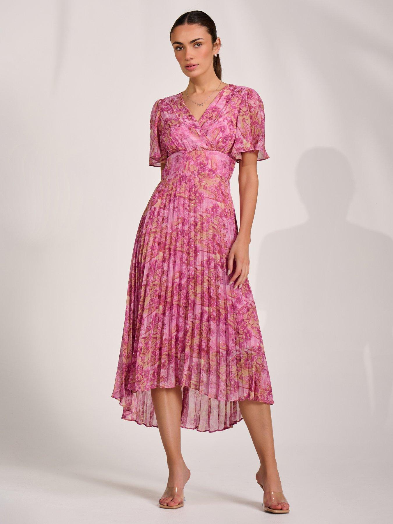 Jolie Moi Printed Chiffon Glitter Maxi Dress - Purple | Very