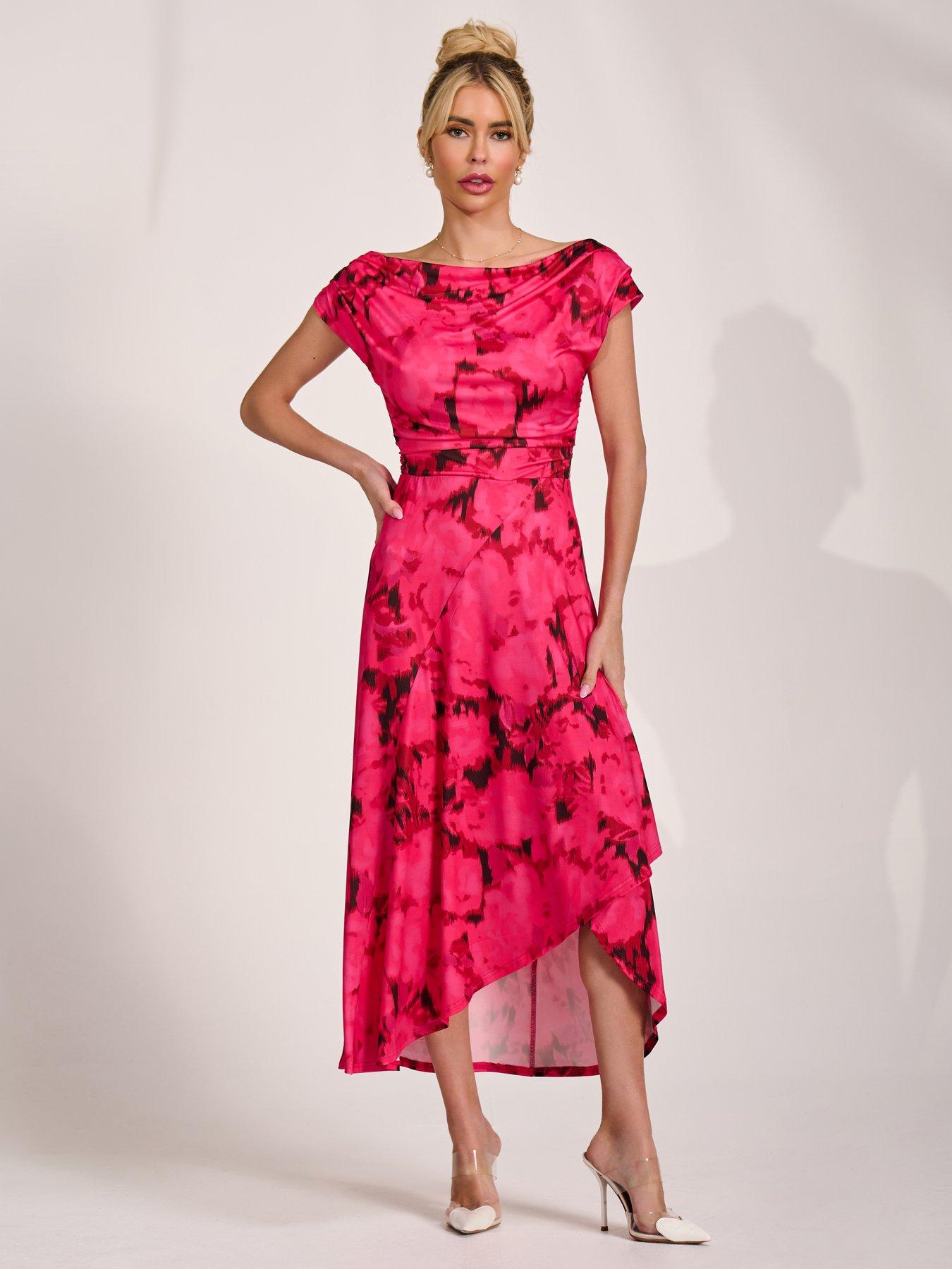 Jolie Moi Draped Asymmetric Jersey Midi Dress - Pink