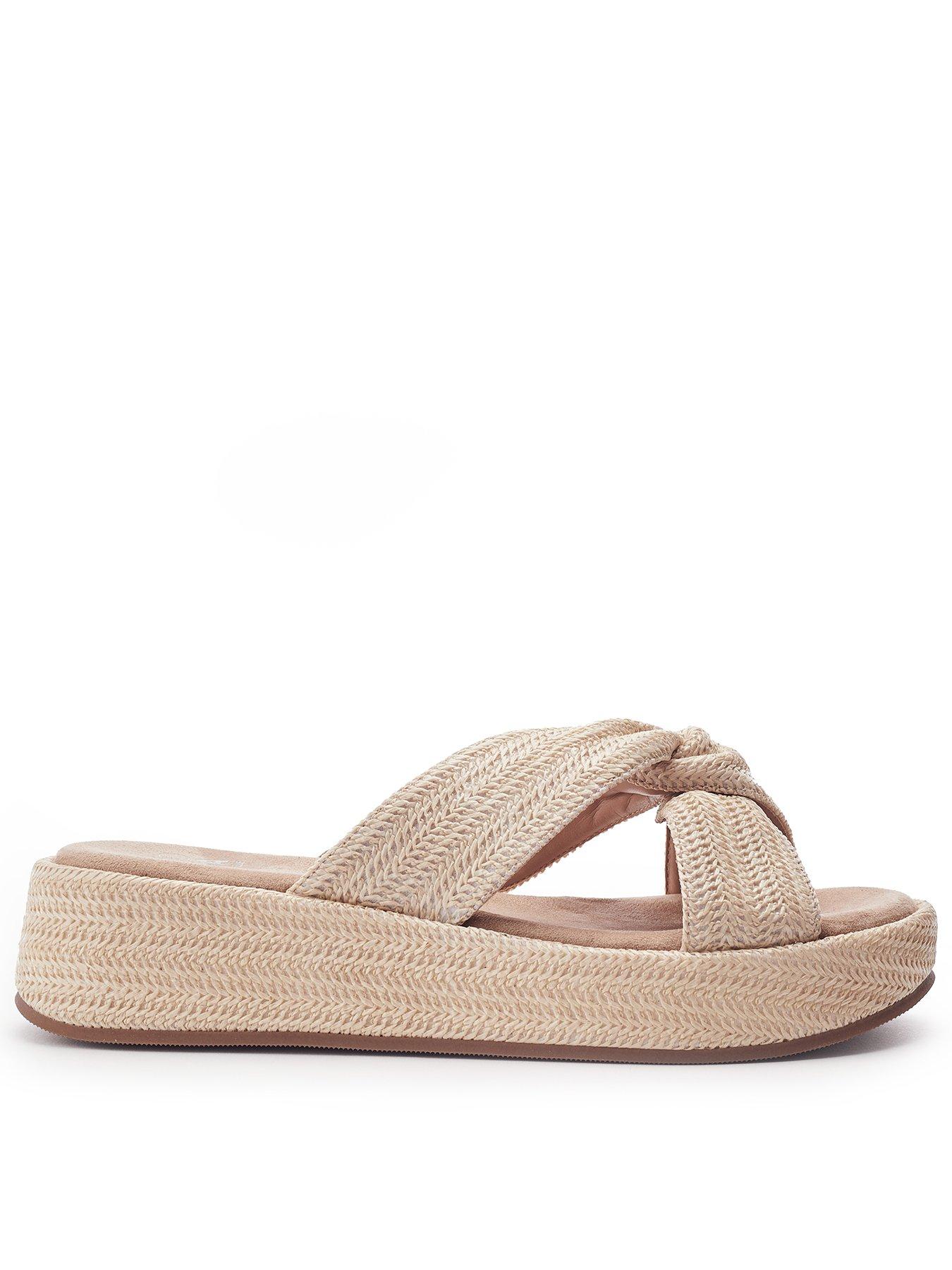Moda In Pelle Keeli Light Natural Textile Platform Sandal With Twist Feature