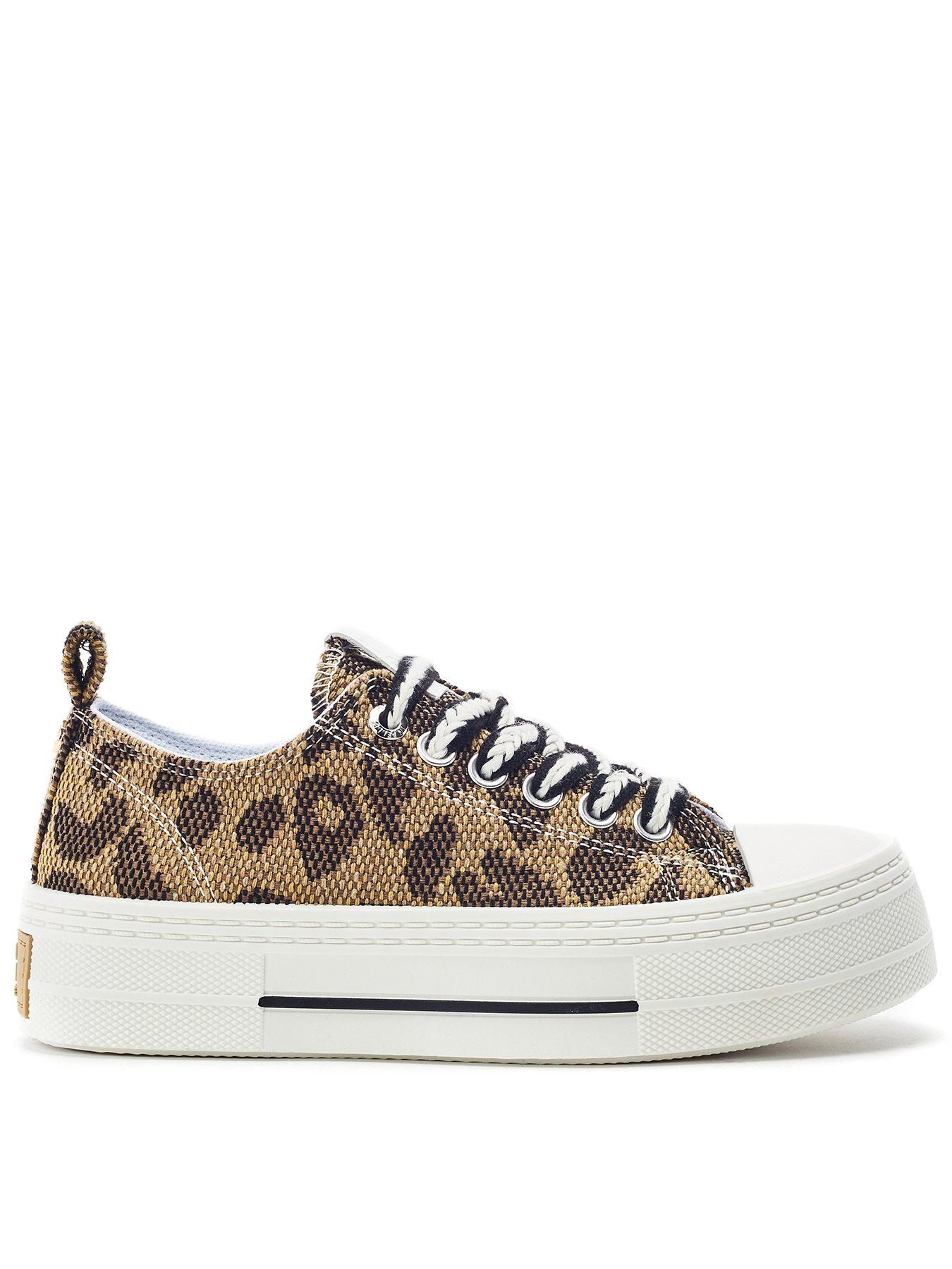 Moda In Pelle Betta Black - Leopard Raffia Woven Upper Chunky Trainer