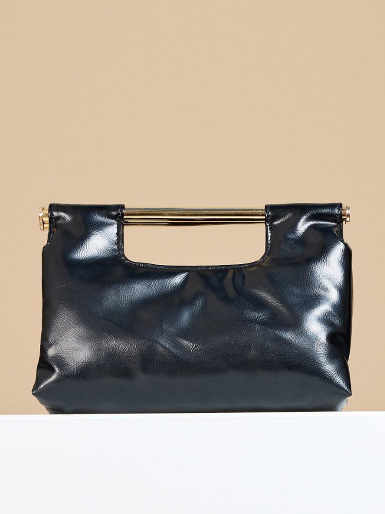 Image 1 of 2 of Little Mistress Metal Bar Clutch Bag - Black