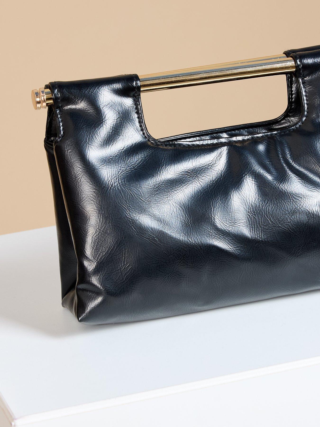 Image 2 of 2 of Little Mistress Metal Bar Clutch Bag - Black