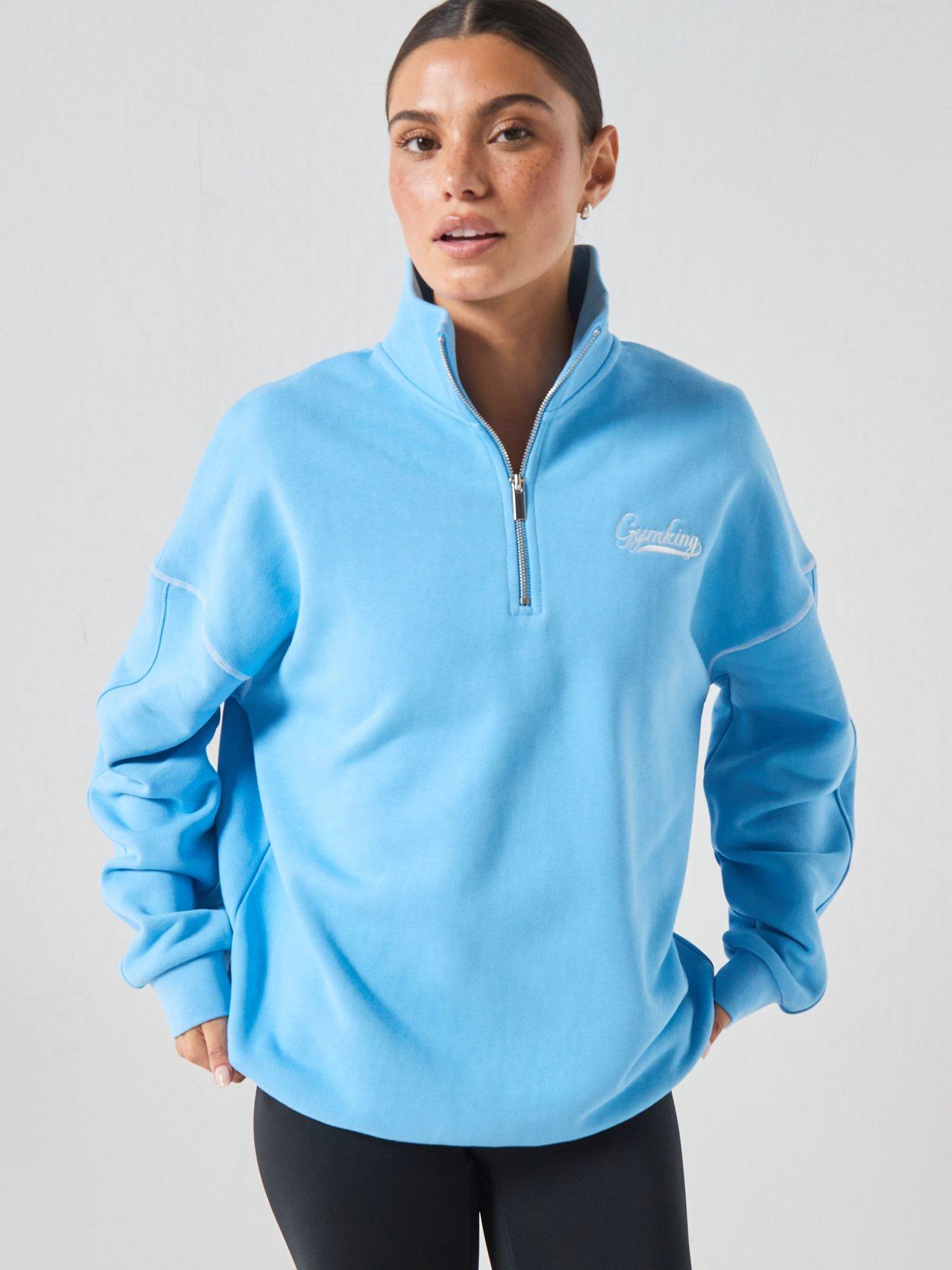 Image 2 of 6 of Gym King Womens Renew Flatlock 1/4 Zip Funnel Sweatshirt - Blue