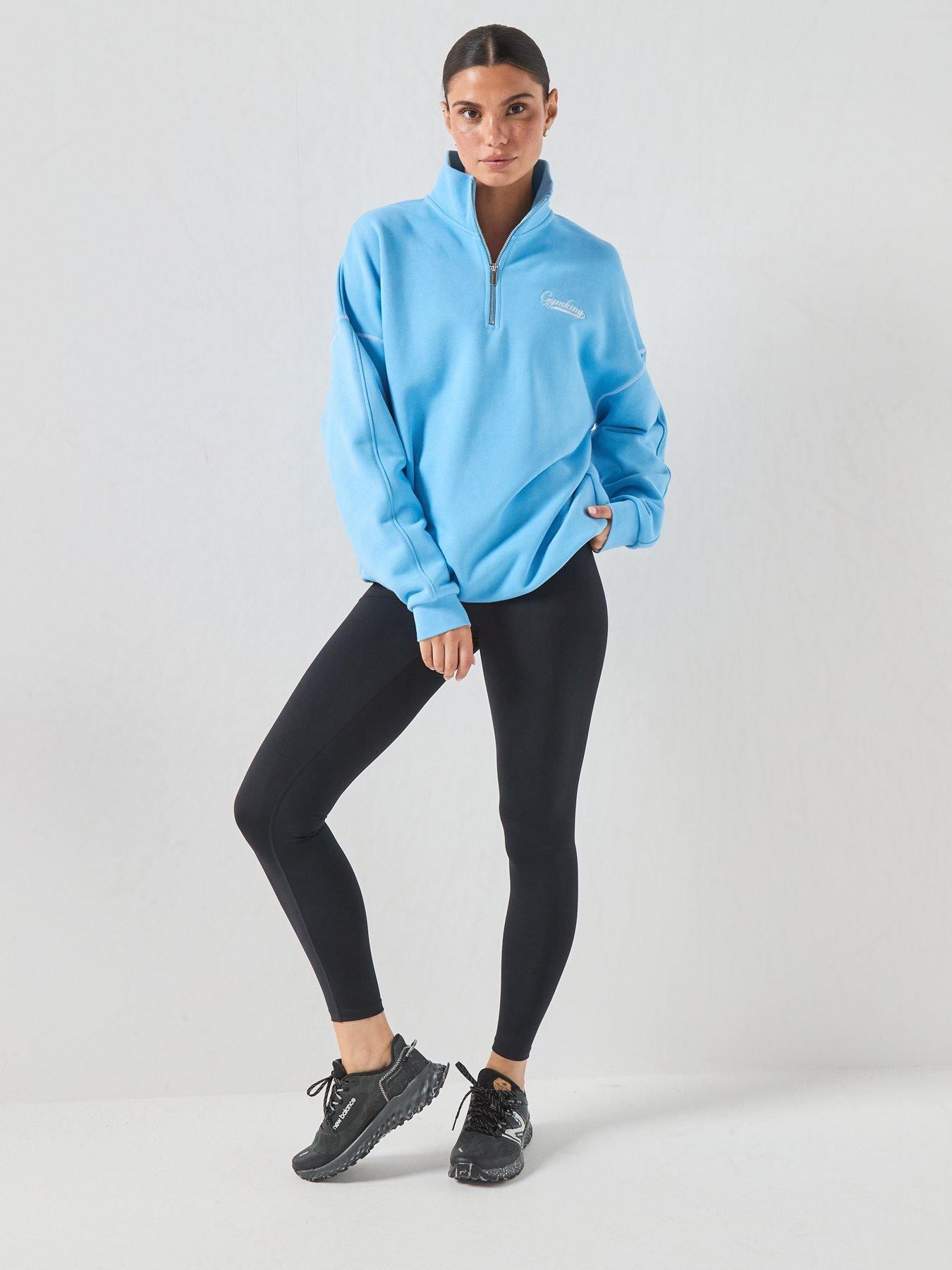 Image 3 of 6 of Gym King Womens Renew Flatlock 1/4 Zip Funnel Sweatshirt - Blue