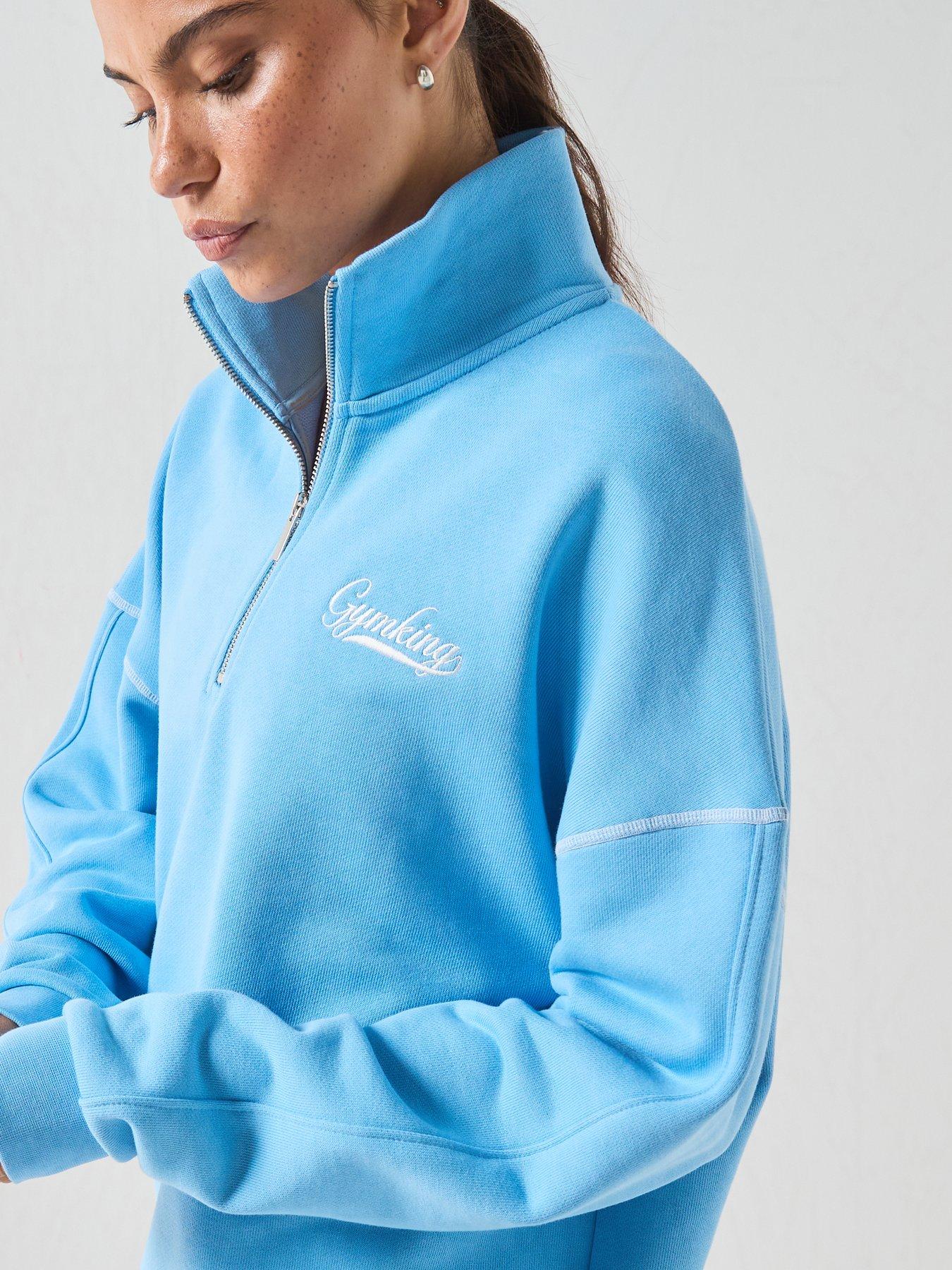 Image 4 of 6 of Gym King Womens Renew Flatlock 1/4 Zip Funnel Sweatshirt - Blue