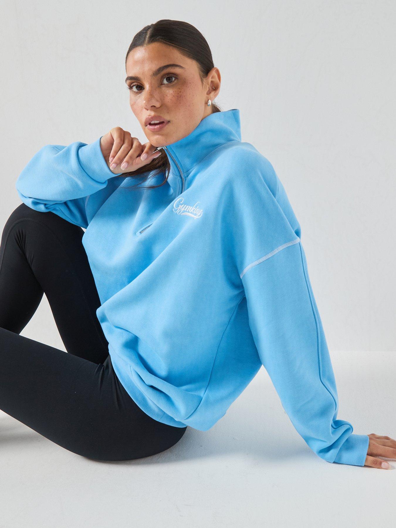 Image 5 of 6 of Gym King Womens Renew Flatlock 1/4 Zip Funnel Sweatshirt - Blue