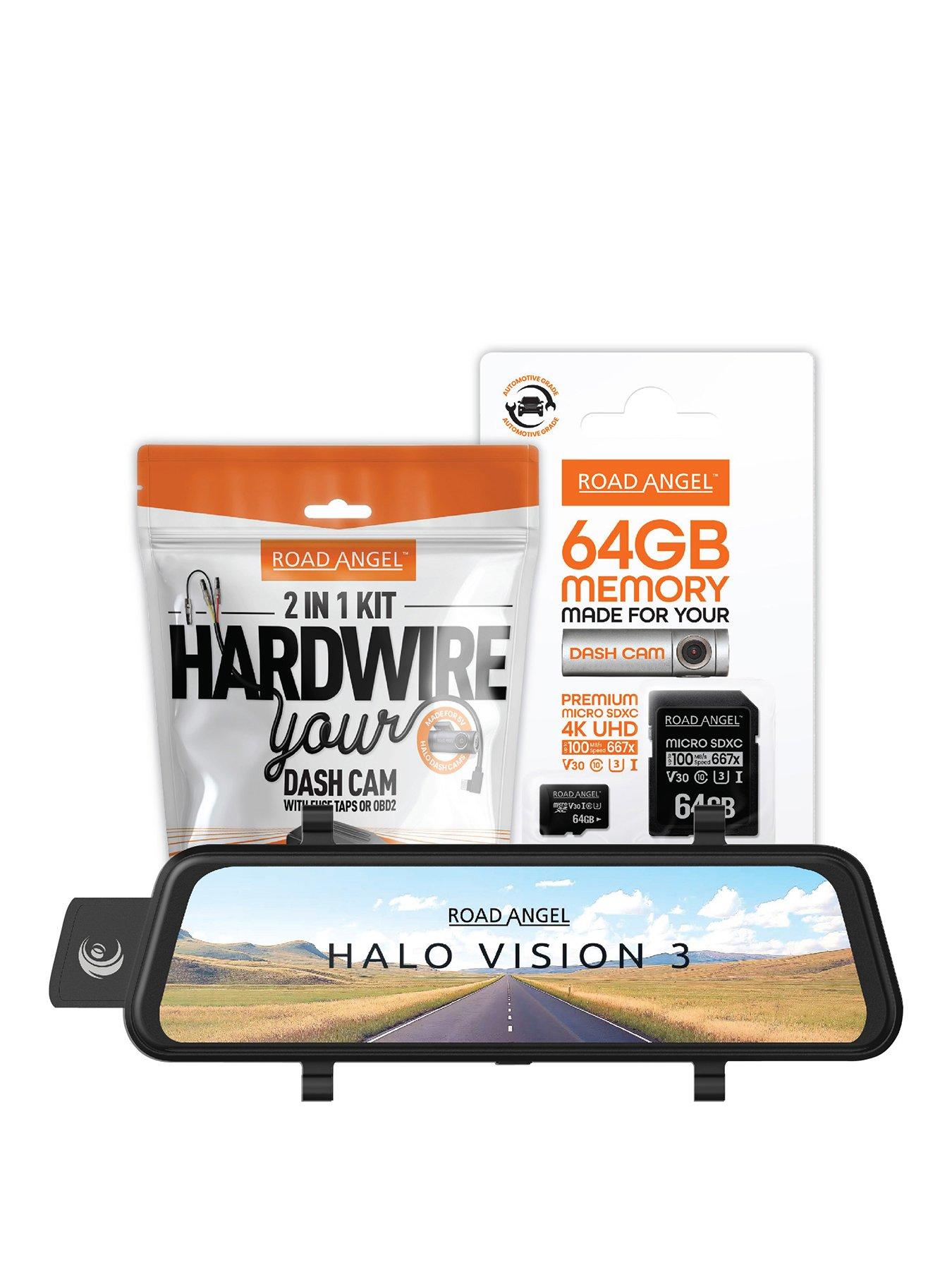 Road Angel Road Angel Halo Vision 3 Rear View Mirror 1080p Dual Dashcam inc 64GB MicroSD Card & Hardwiring Kit