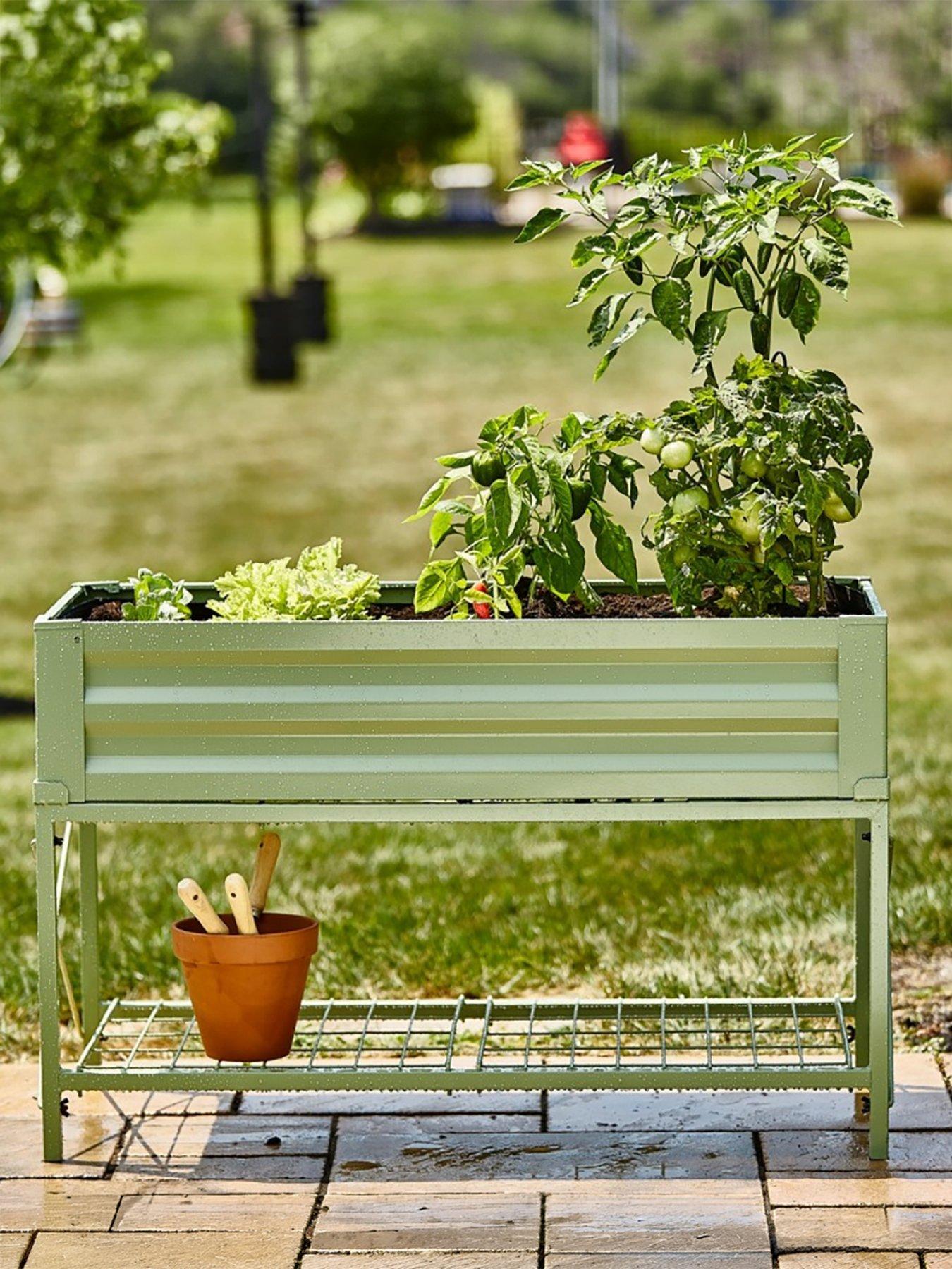 Panacea Stand Up Metal Raided Planter With Liner Green