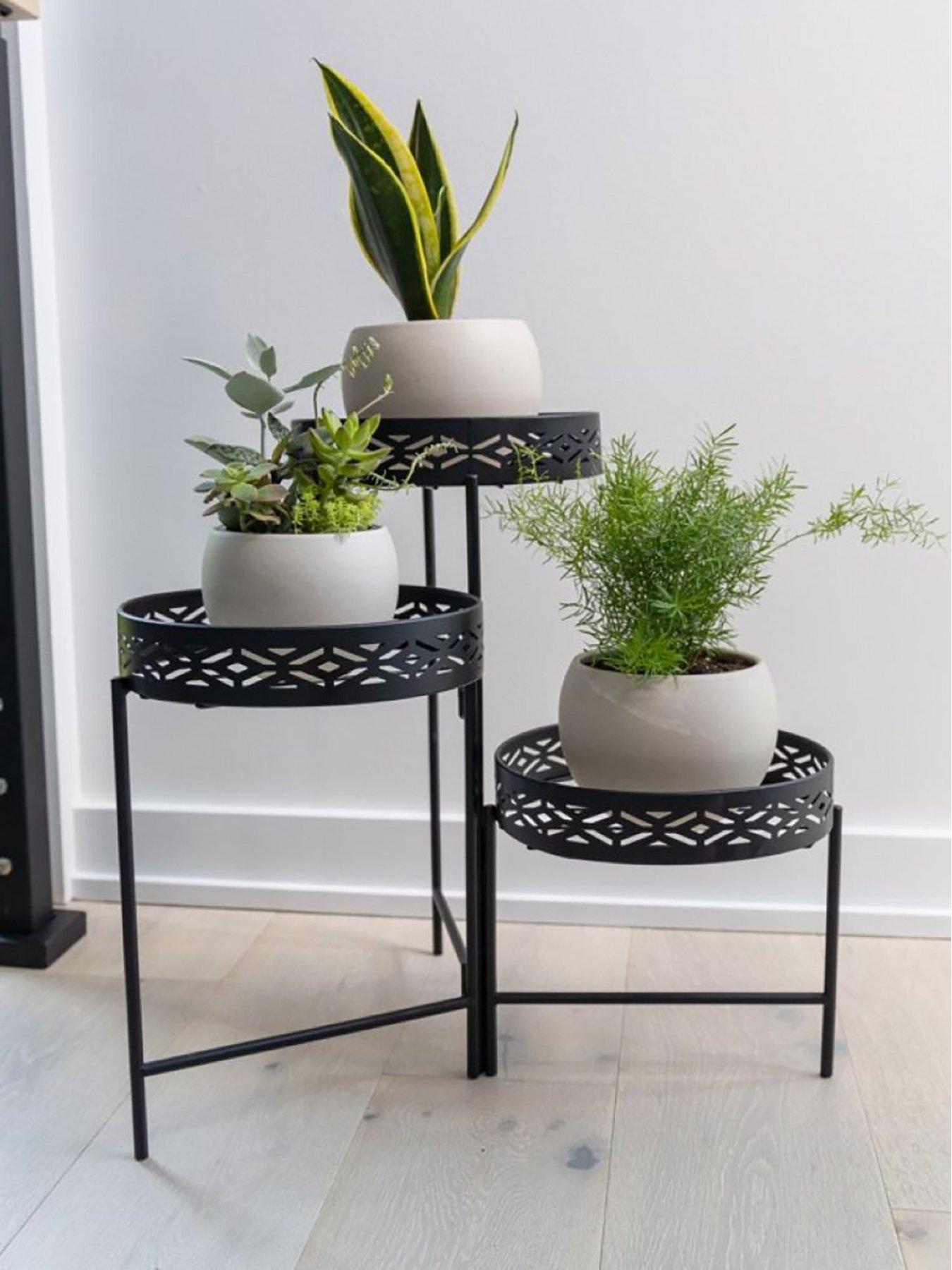 Image 1 of 4 of Panacea Nordic Habitat 3 Tier Plant Stand With Diamond Pattern Black