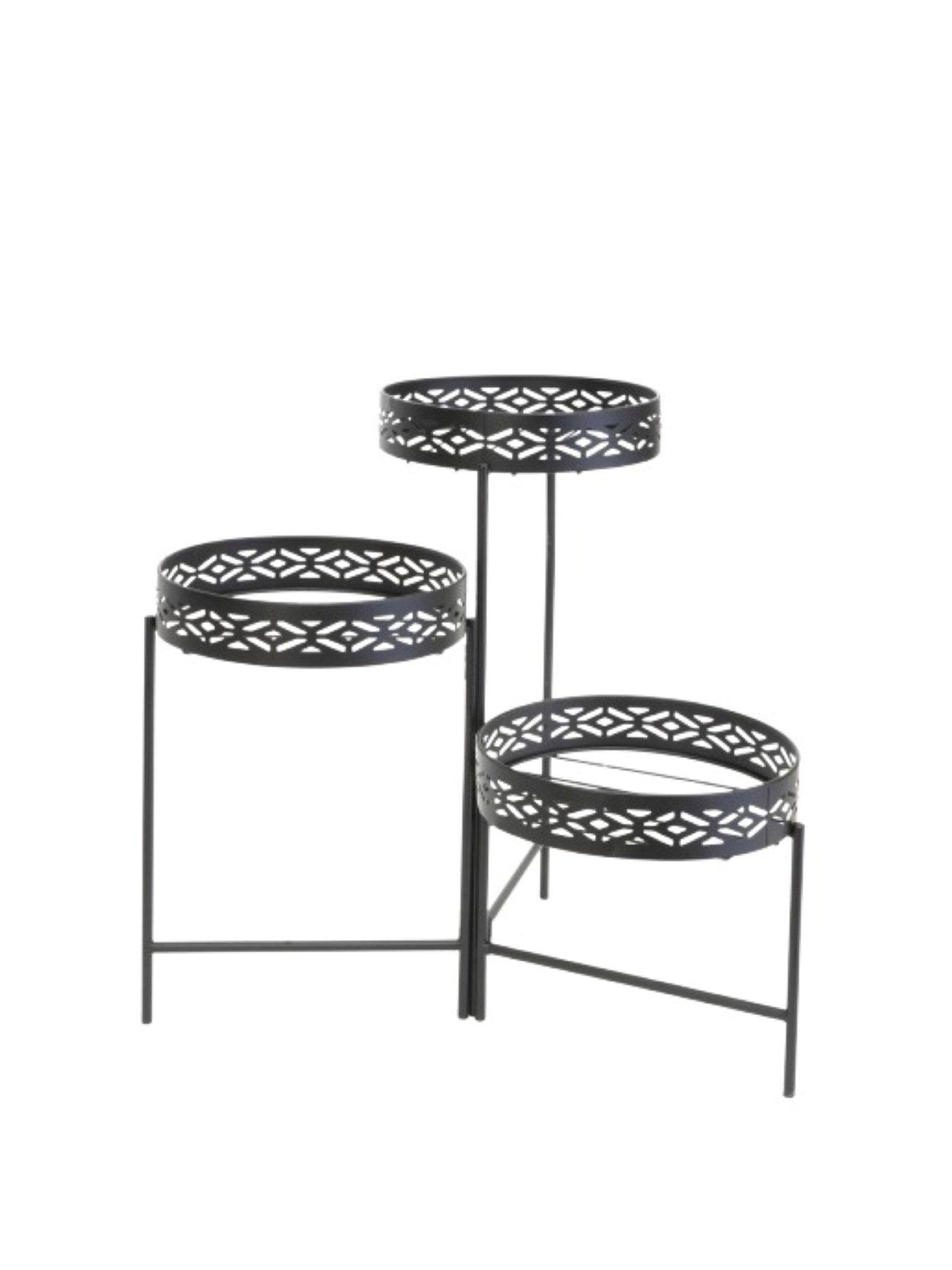 Image 2 of 4 of Panacea Nordic Habitat 3 Tier Plant Stand With Diamond Pattern Black