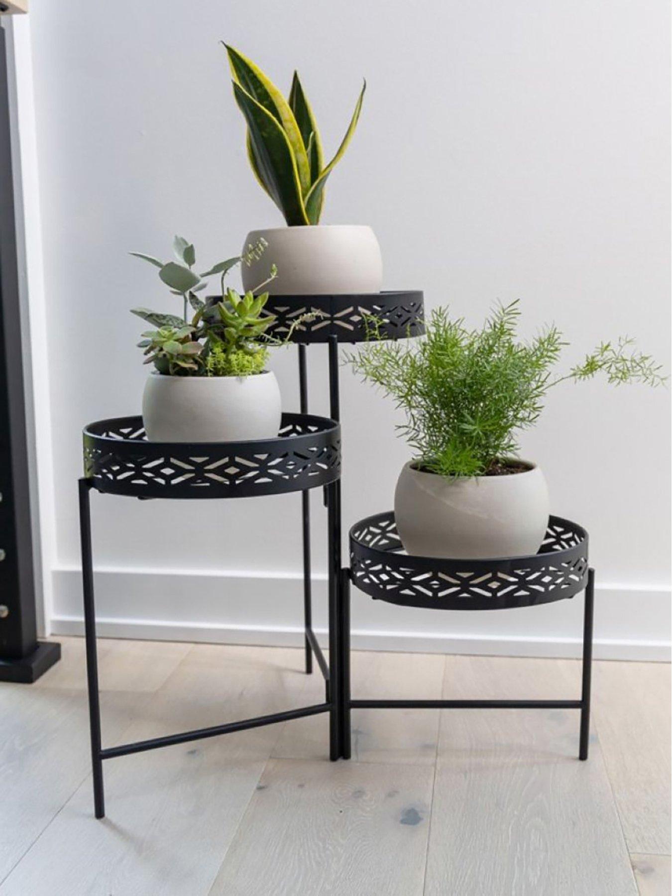 Image 3 of 4 of Panacea Nordic Habitat 3 Tier Plant Stand With Diamond Pattern Black