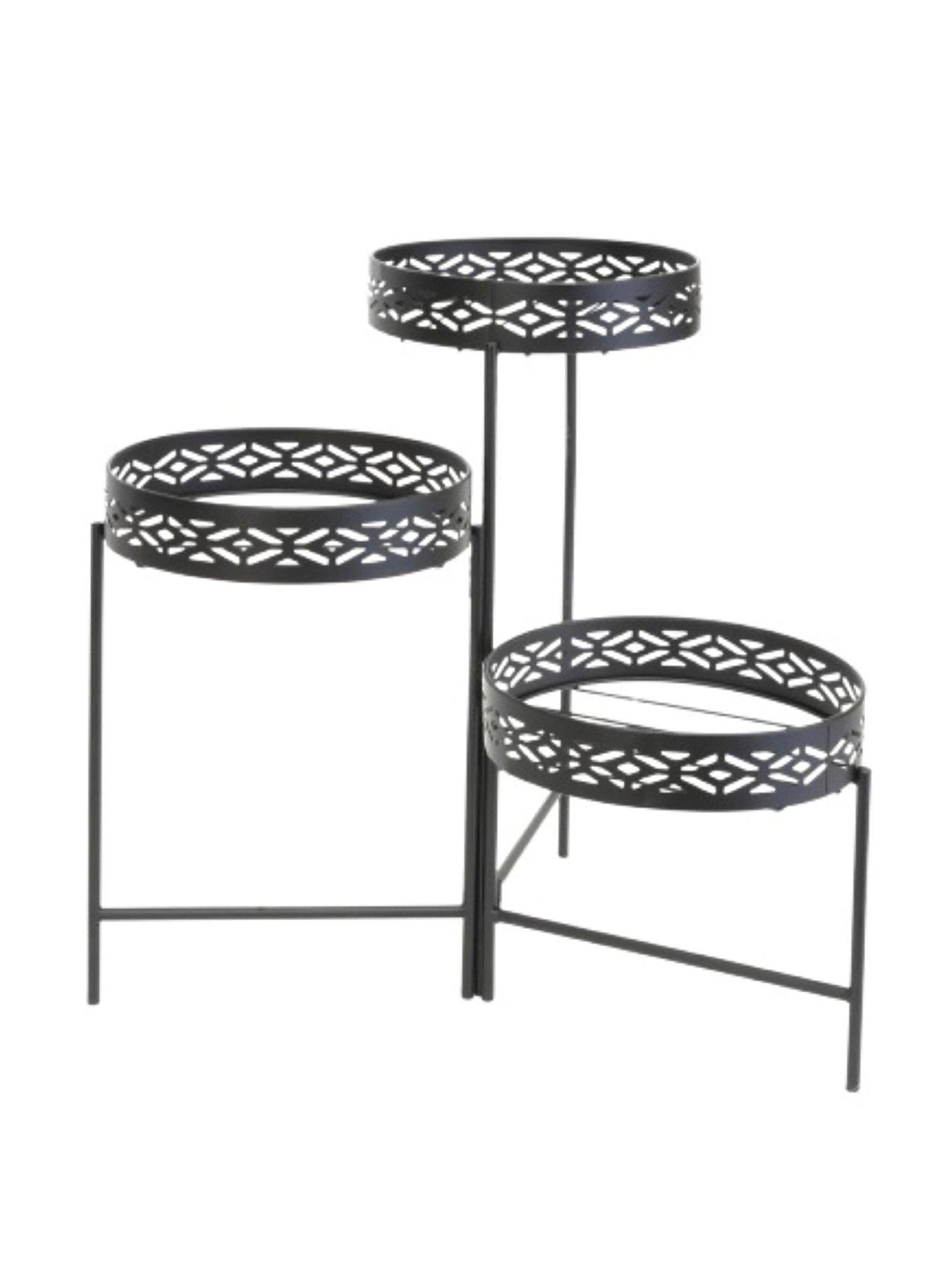 Image 4 of 4 of Panacea Nordic Habitat 3 Tier Plant Stand With Diamond Pattern Black