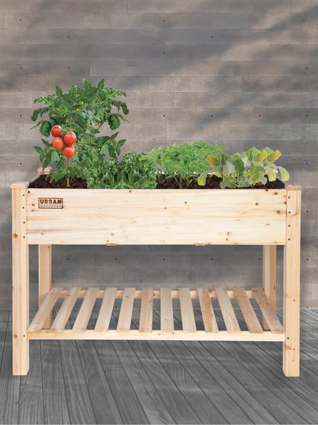 Image 1 of 2 of Panacea Ceder Elevated Garden Planter With Liner And Shelf
