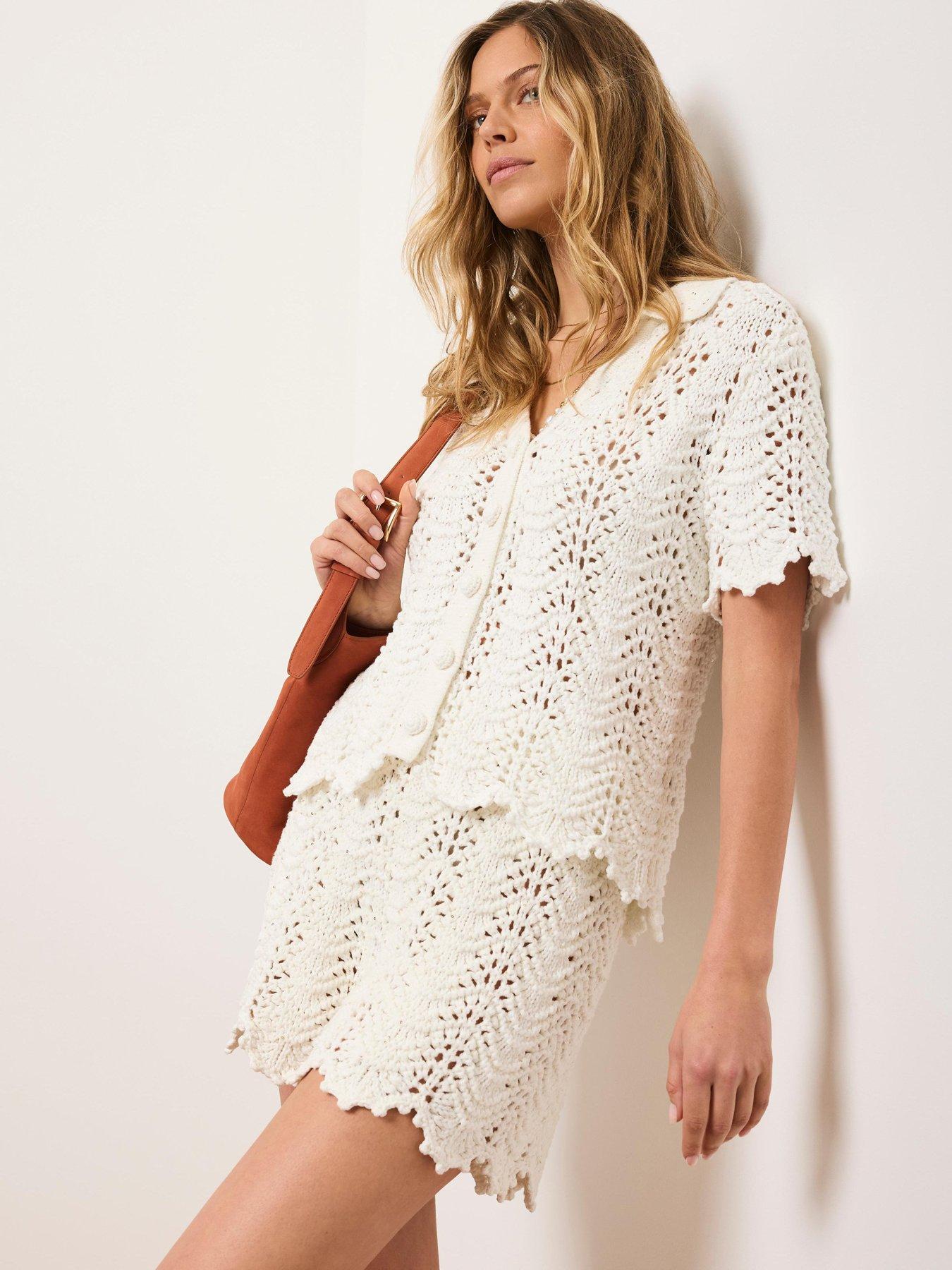 Mint Velvet Sparkle Crochet Short - Ivory