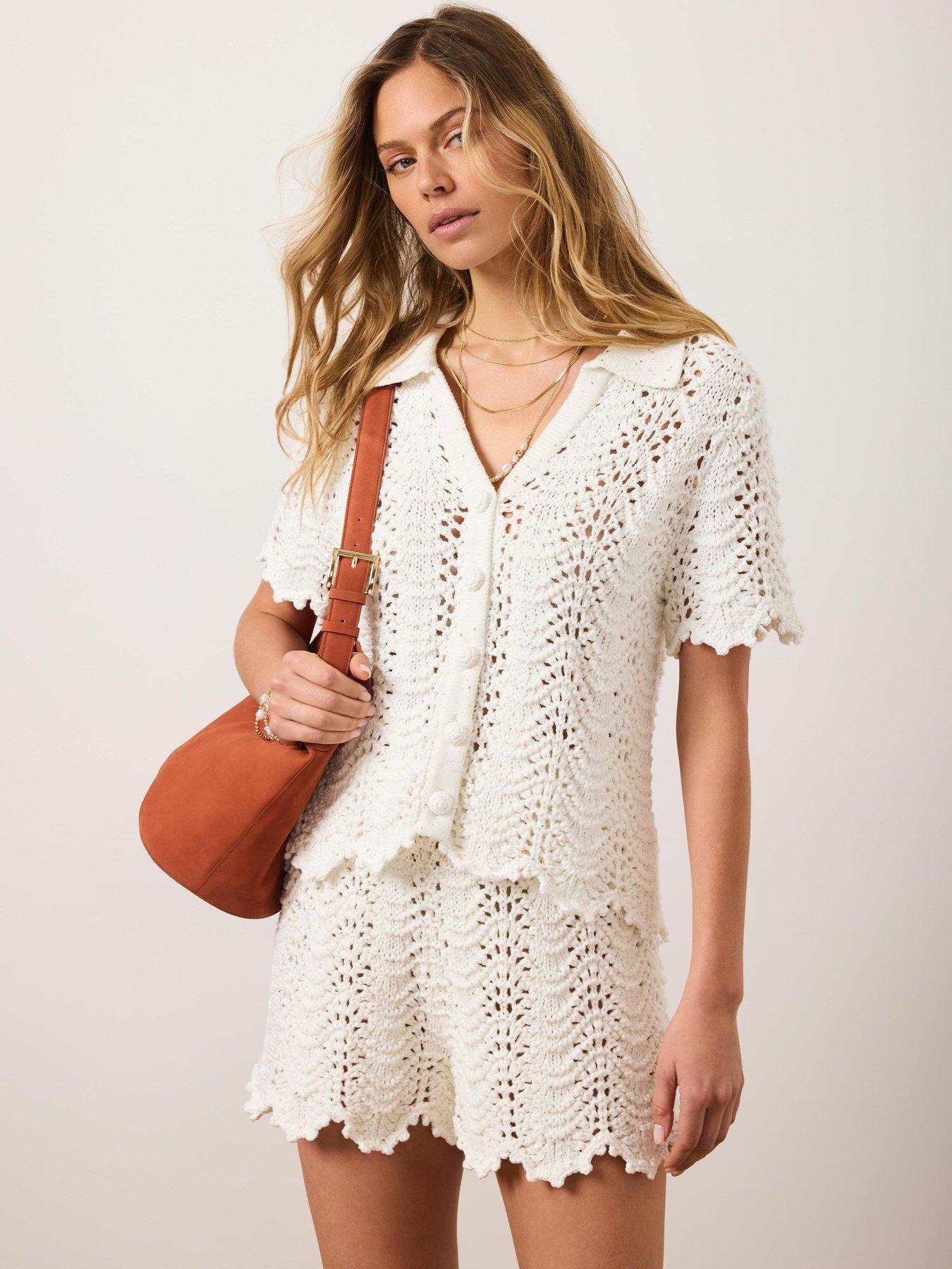 Mint Velvet Ivory Sparkle Crochet Top - White