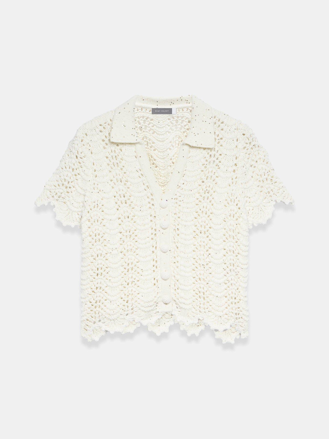 Image 5 of 6 of Mint Velvet Ivory Sparkle Crochet Top - White