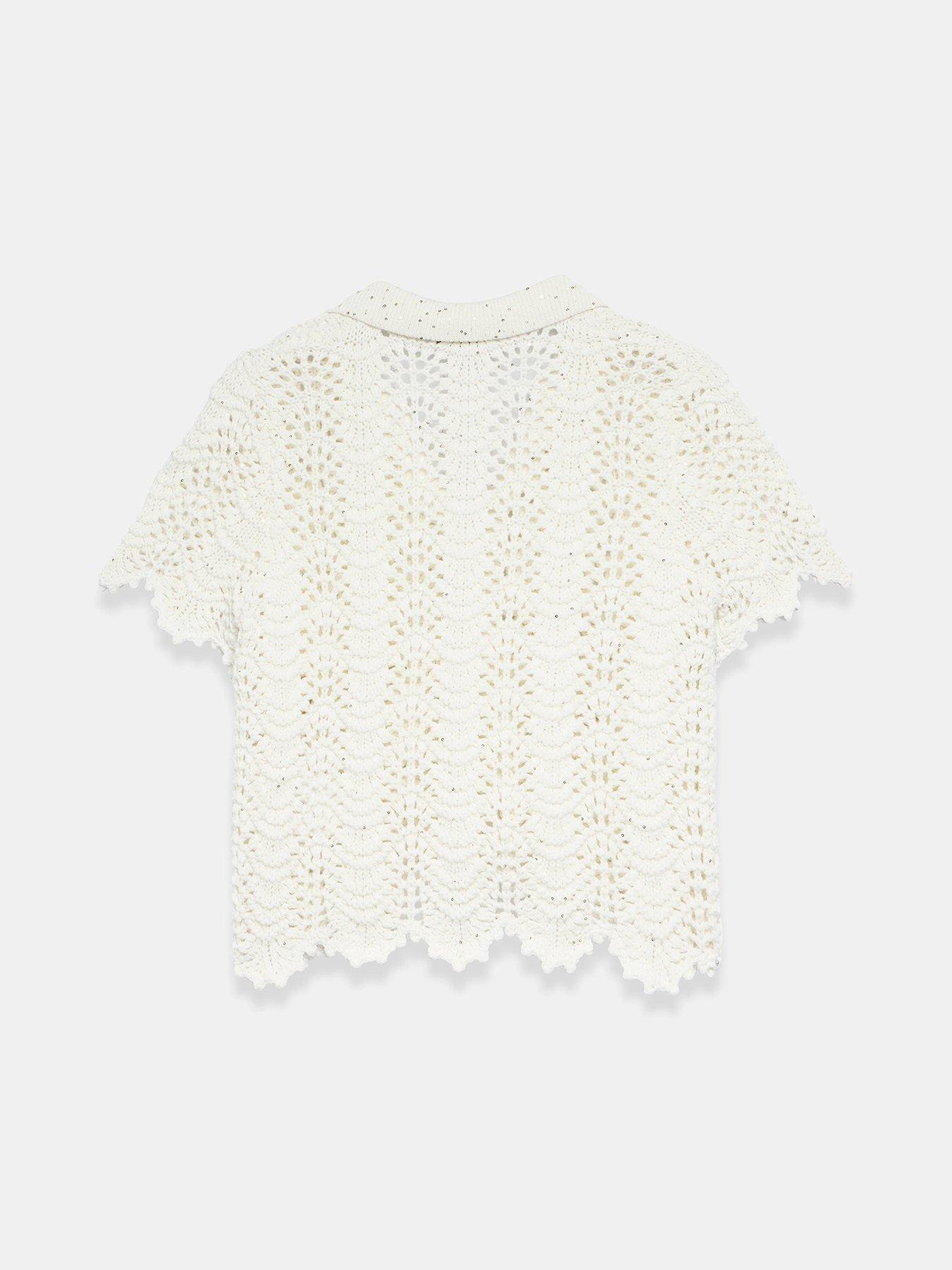 Image 6 of 6 of Mint Velvet Ivory Sparkle Crochet Top - White