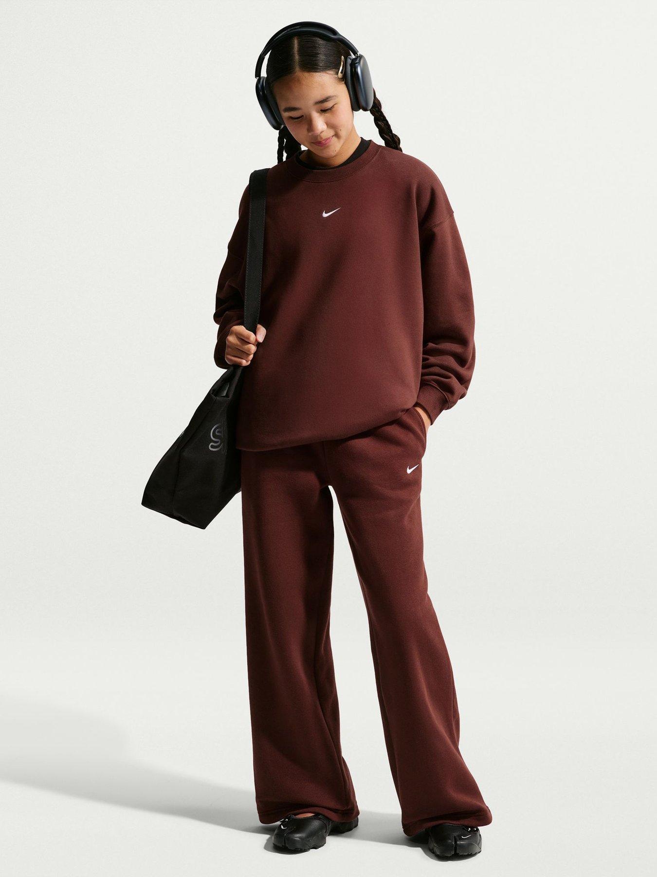 Image 1 of 6 of Nike Girls Studio Club Fleece Open Hem Jogging Bottoms - Red