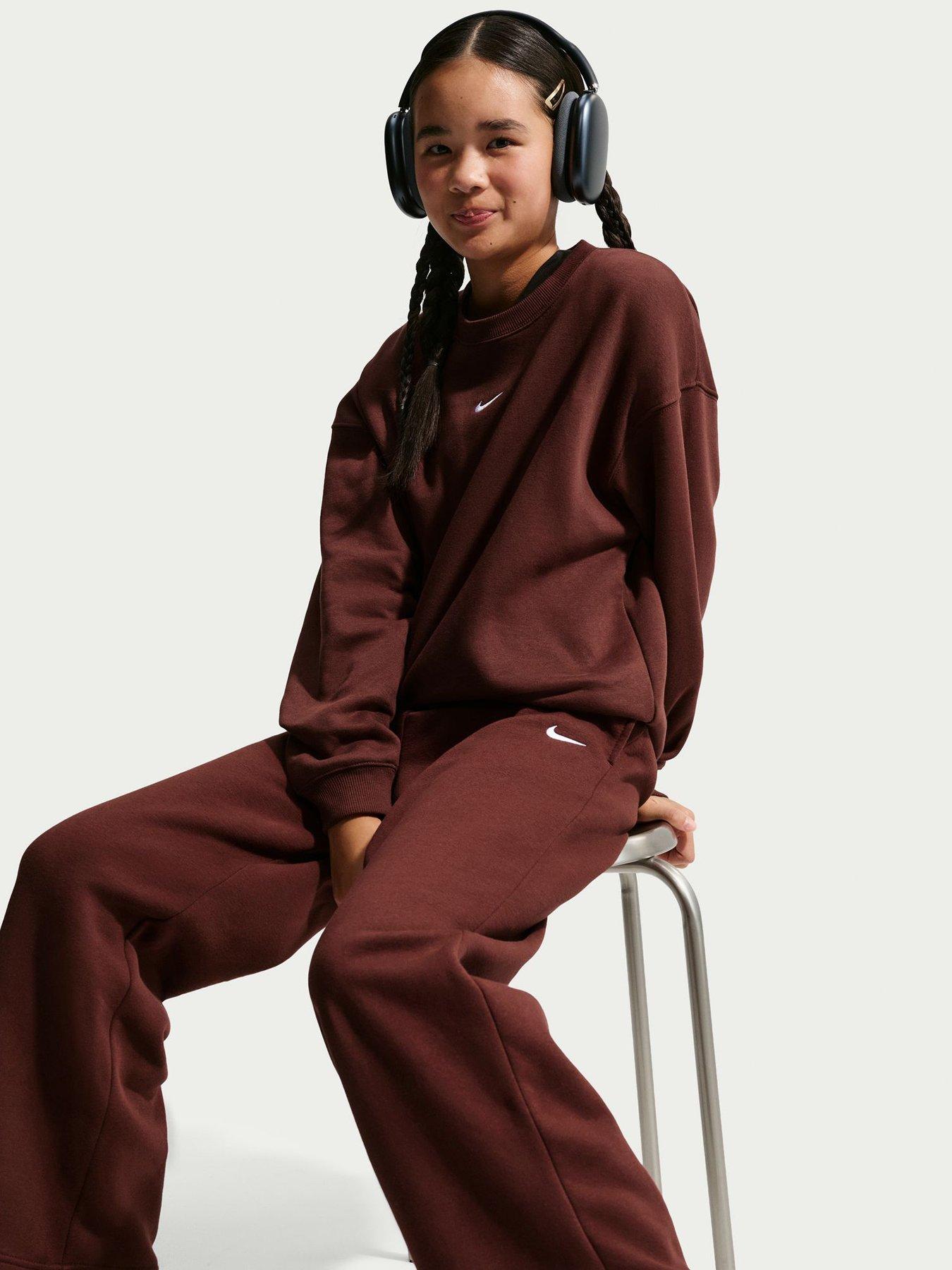 Image 3 of 6 of Nike Girls Studio Club Fleece Open Hem Jogging Bottoms - Red
