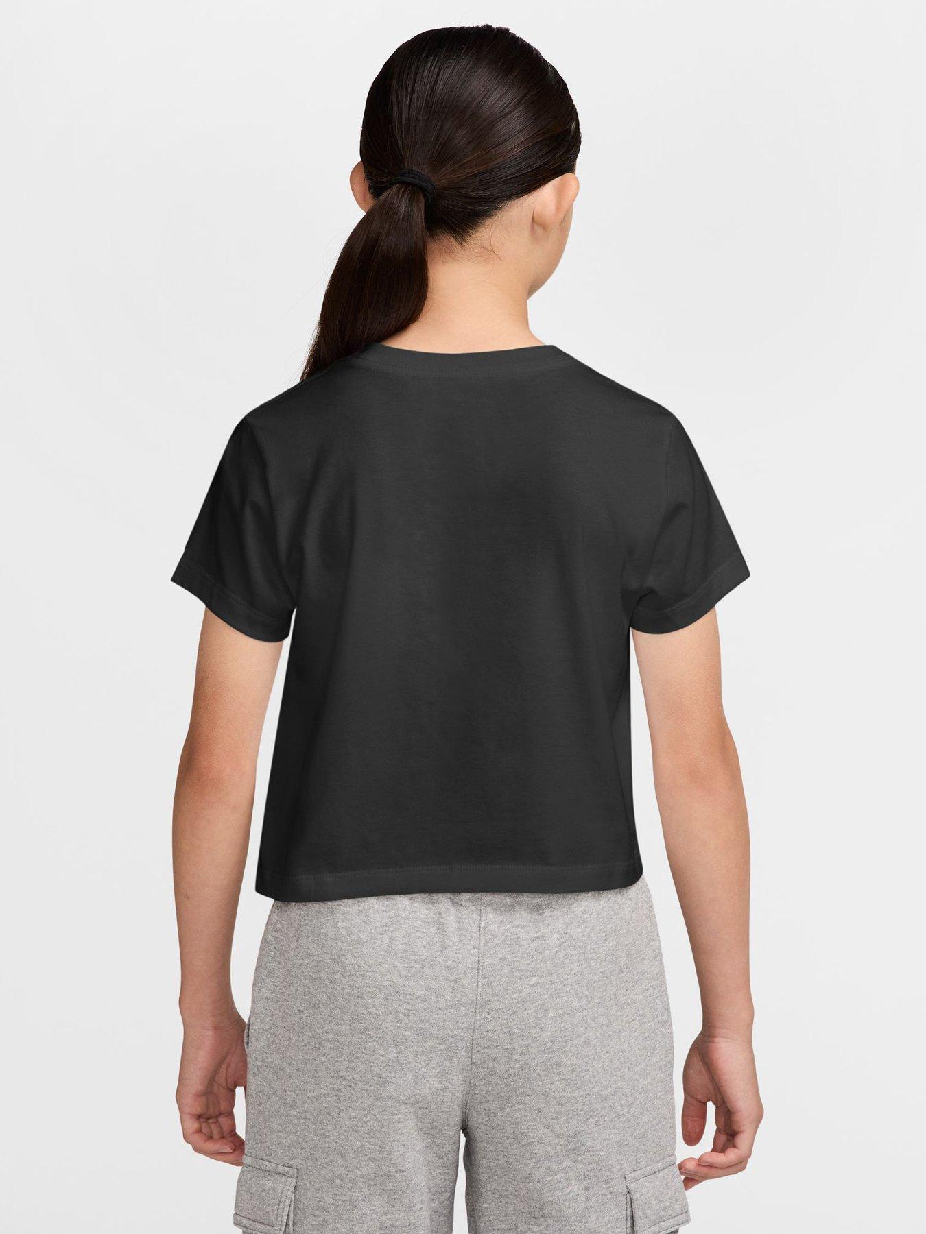 Image 2 of 3 of Nike Girls Big Kids Club Cropped Logo T-Shirt - Black