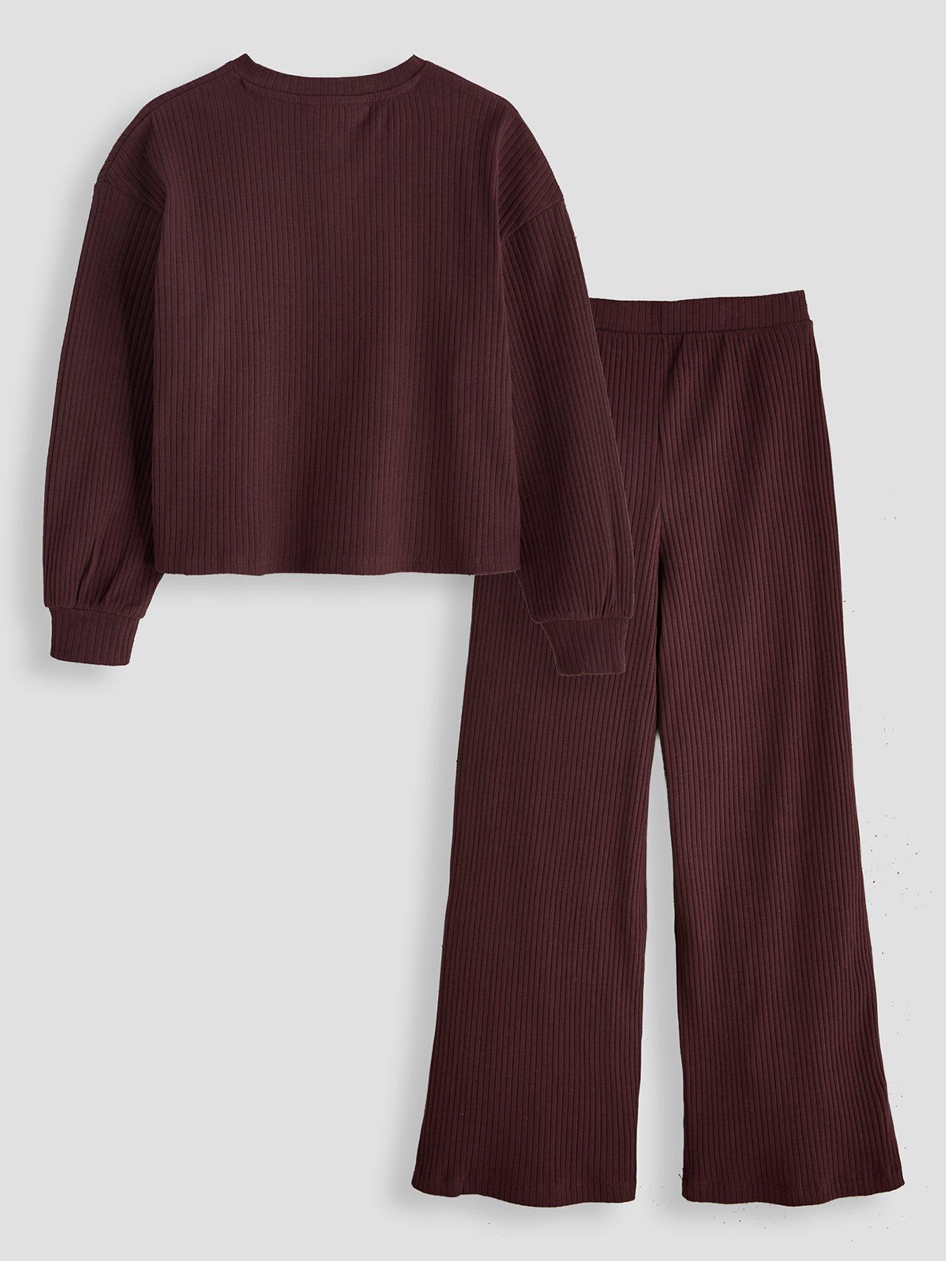 Image 2 of 5 of The Very Collection Girls Wide Rib Button Up Oversized Top With Wide Leg Trouser - Chocolate Brown