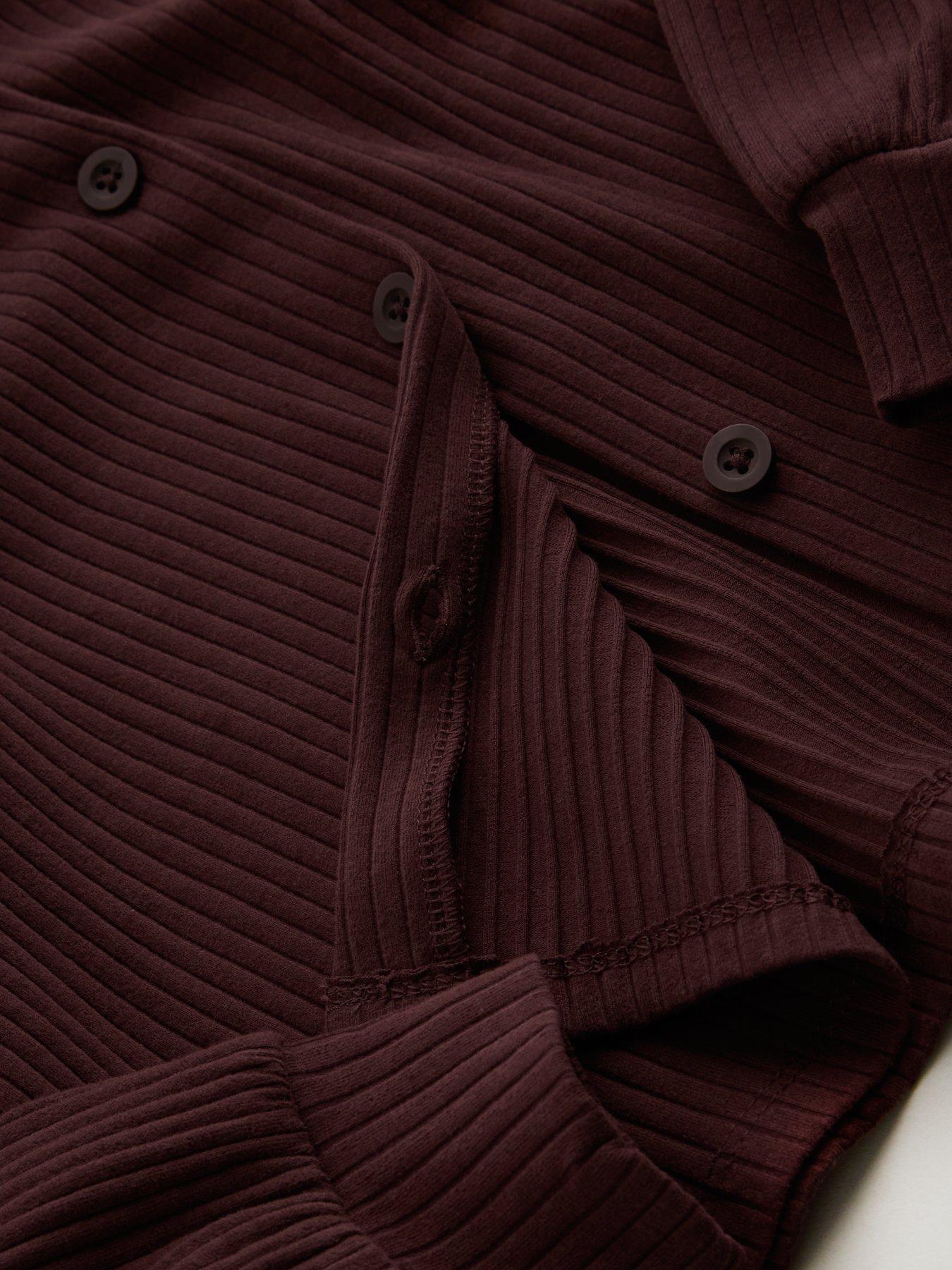 Image 3 of 5 of The Very Collection Girls Wide Rib Button Up Oversized Top With Wide Leg Trouser - Chocolate Brown