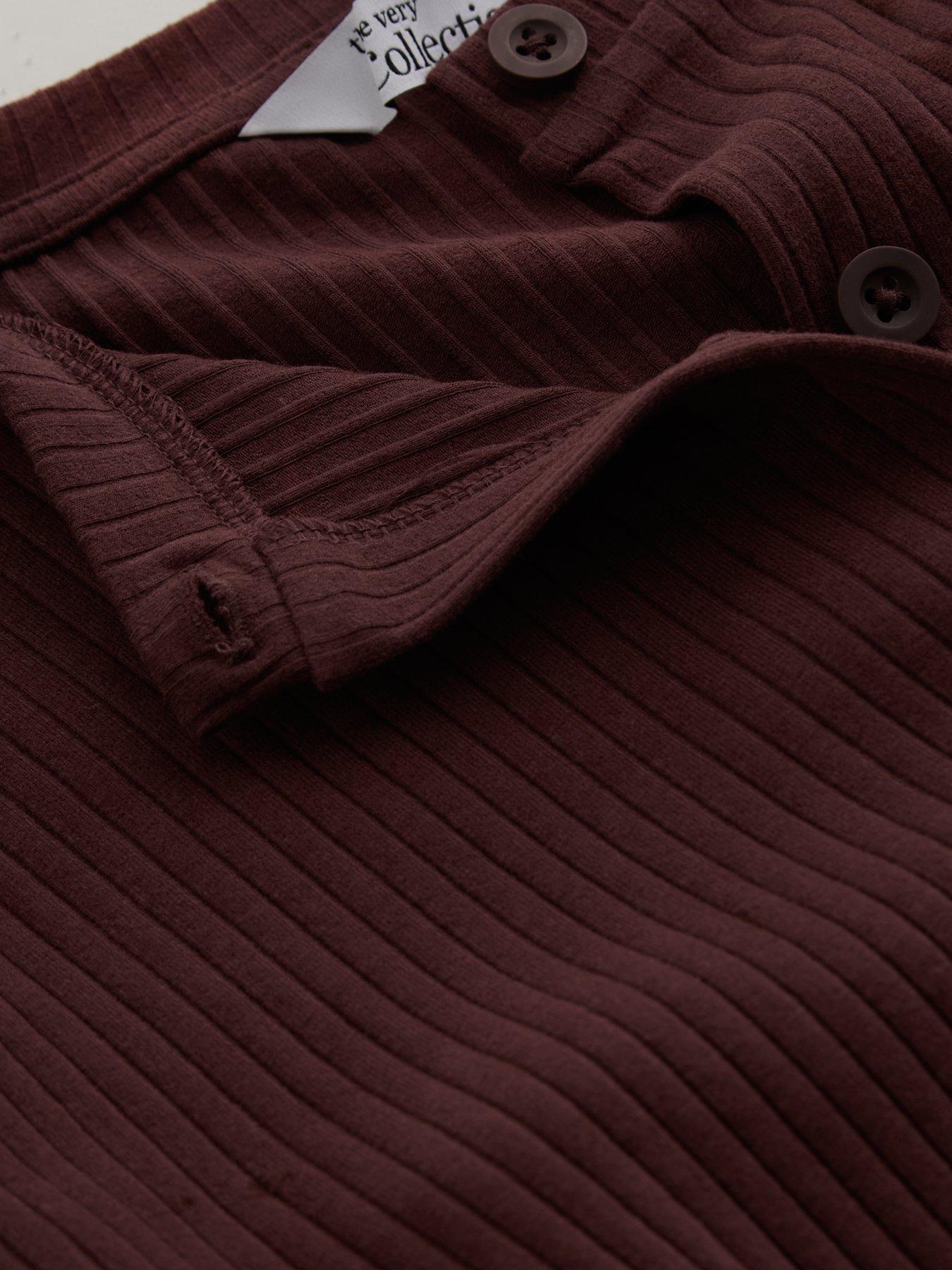 Image 4 of 5 of The Very Collection Girls Wide Rib Button Up Oversized Top With Wide Leg Trouser - Chocolate Brown