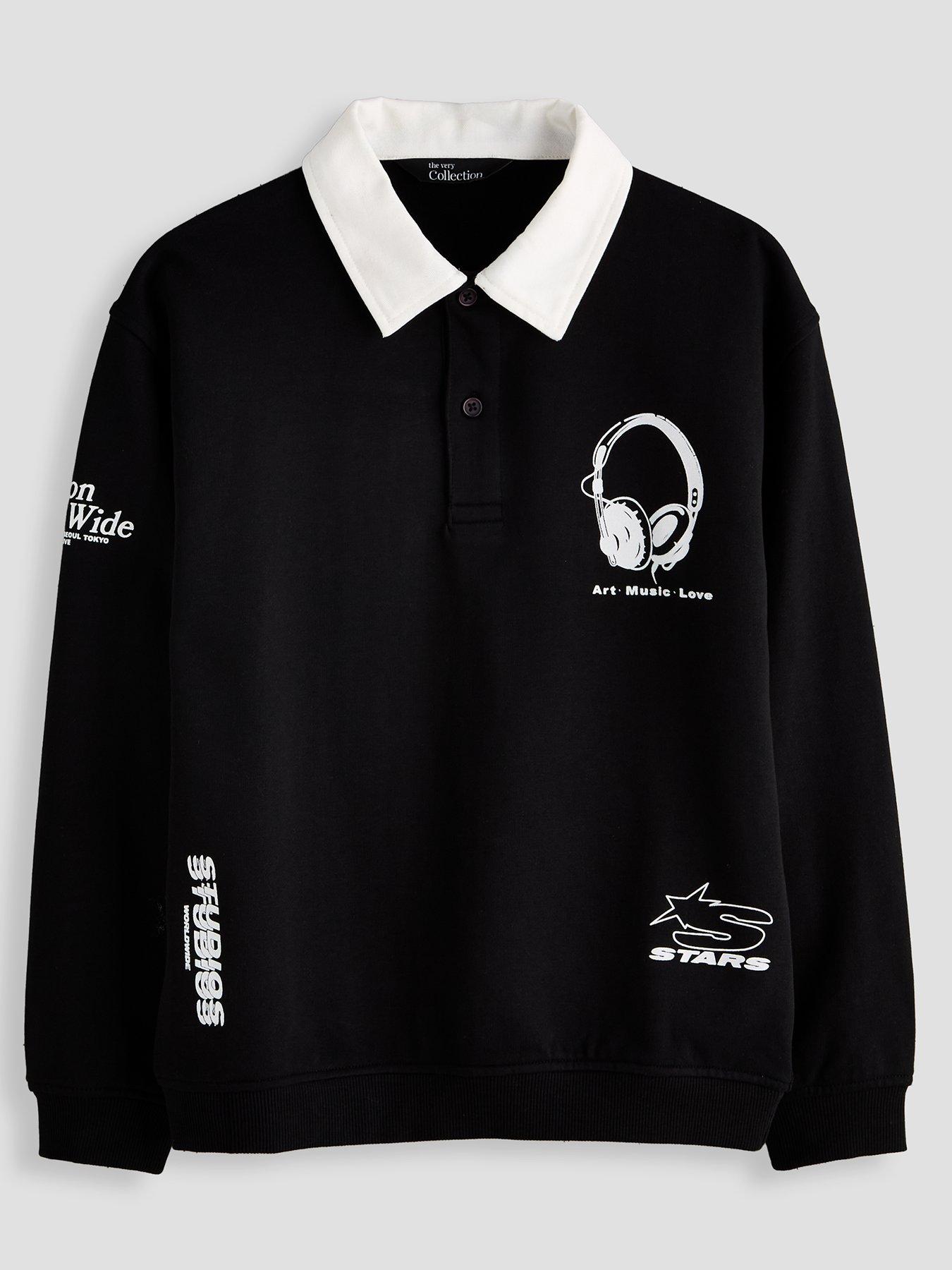 Image 1 of 4 of The Very Collection Boys Music Graphic Rugby Sweatshirt - Black
