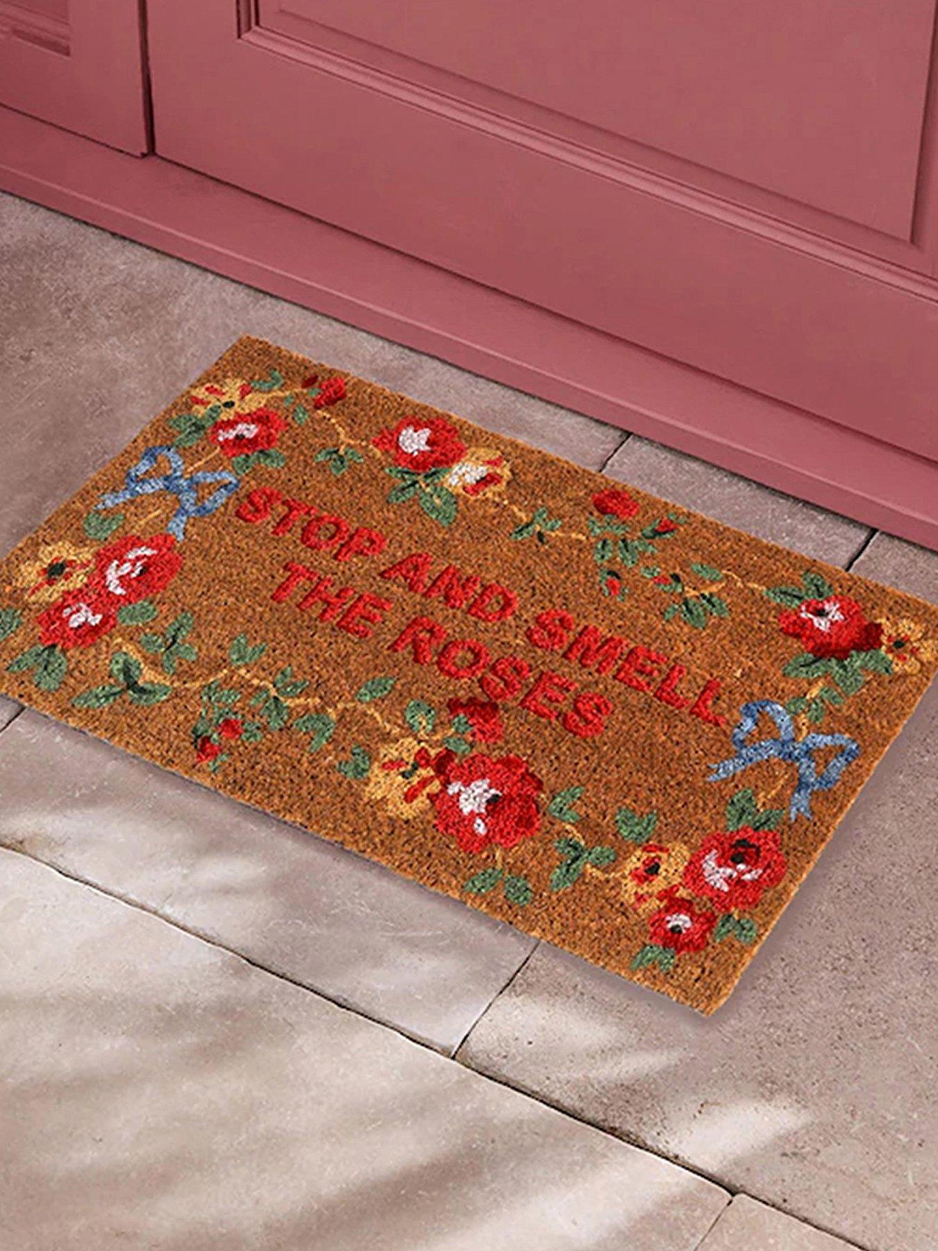 Cath Kidston Stop And Smell The Roses Slogan Doormat - Brown