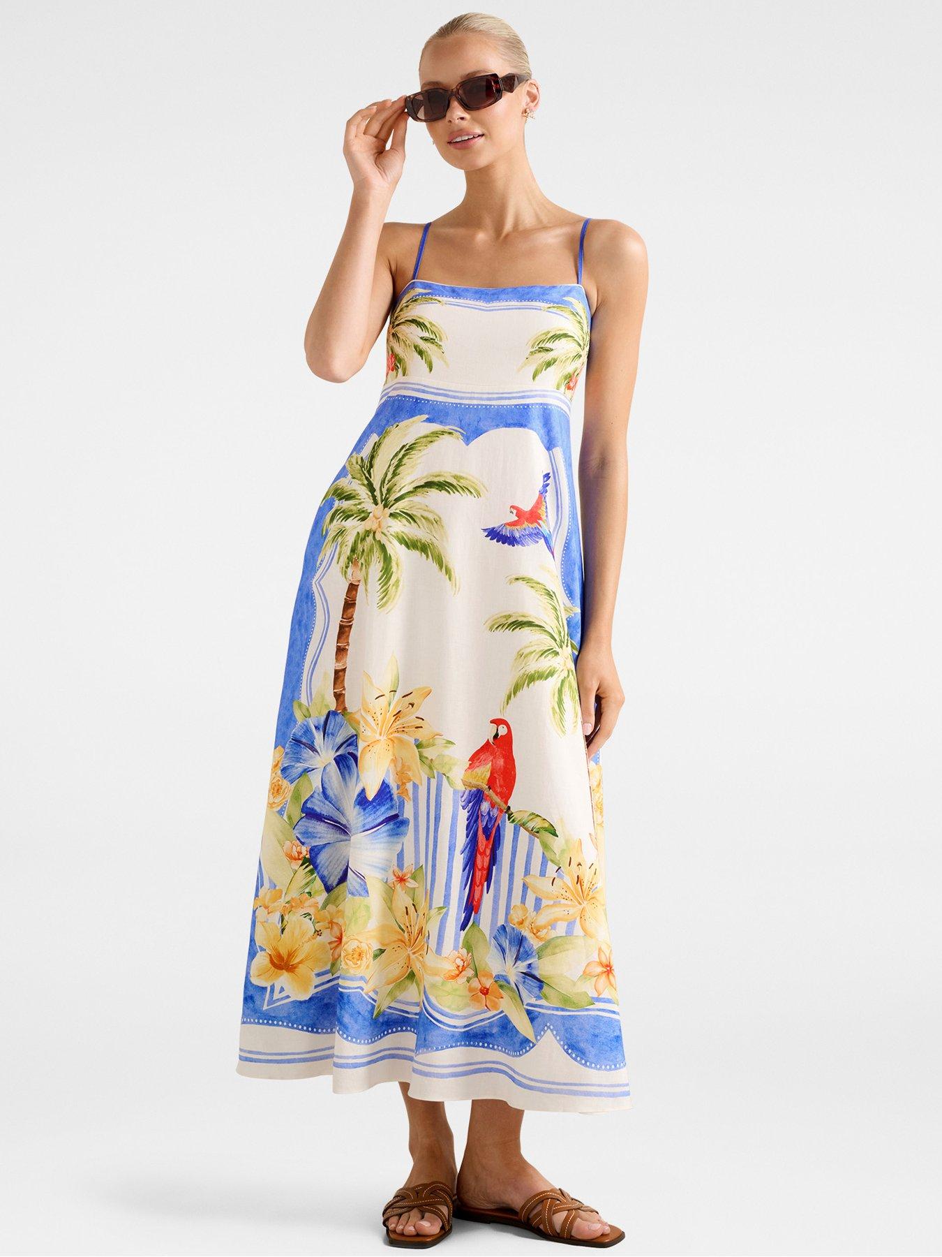 Image 5 of 6 of Forever New Bianca Printed Linen Midi Dress - Multi