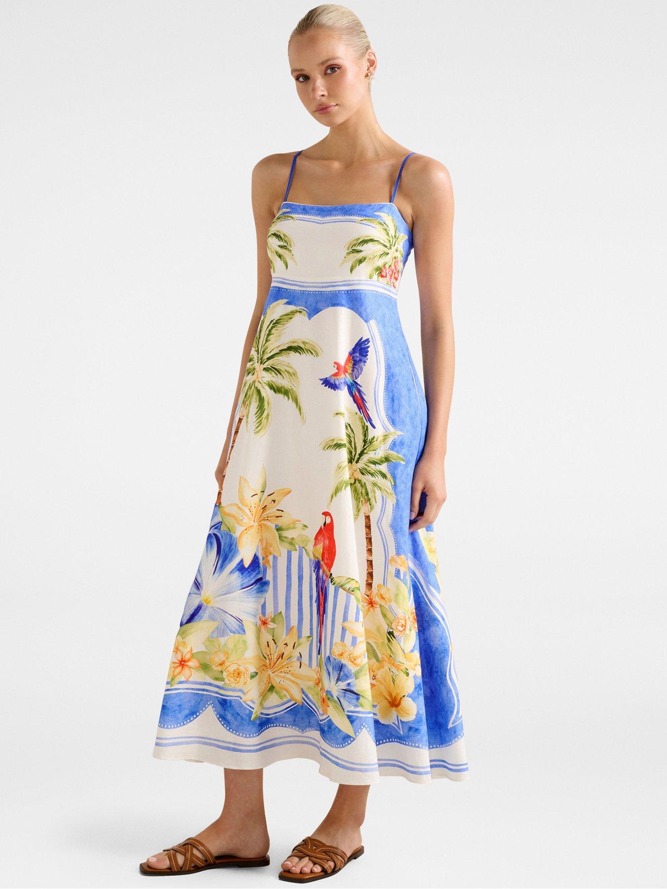 Image 6 of 6 of Forever New Bianca Printed Linen Midi Dress - Multi