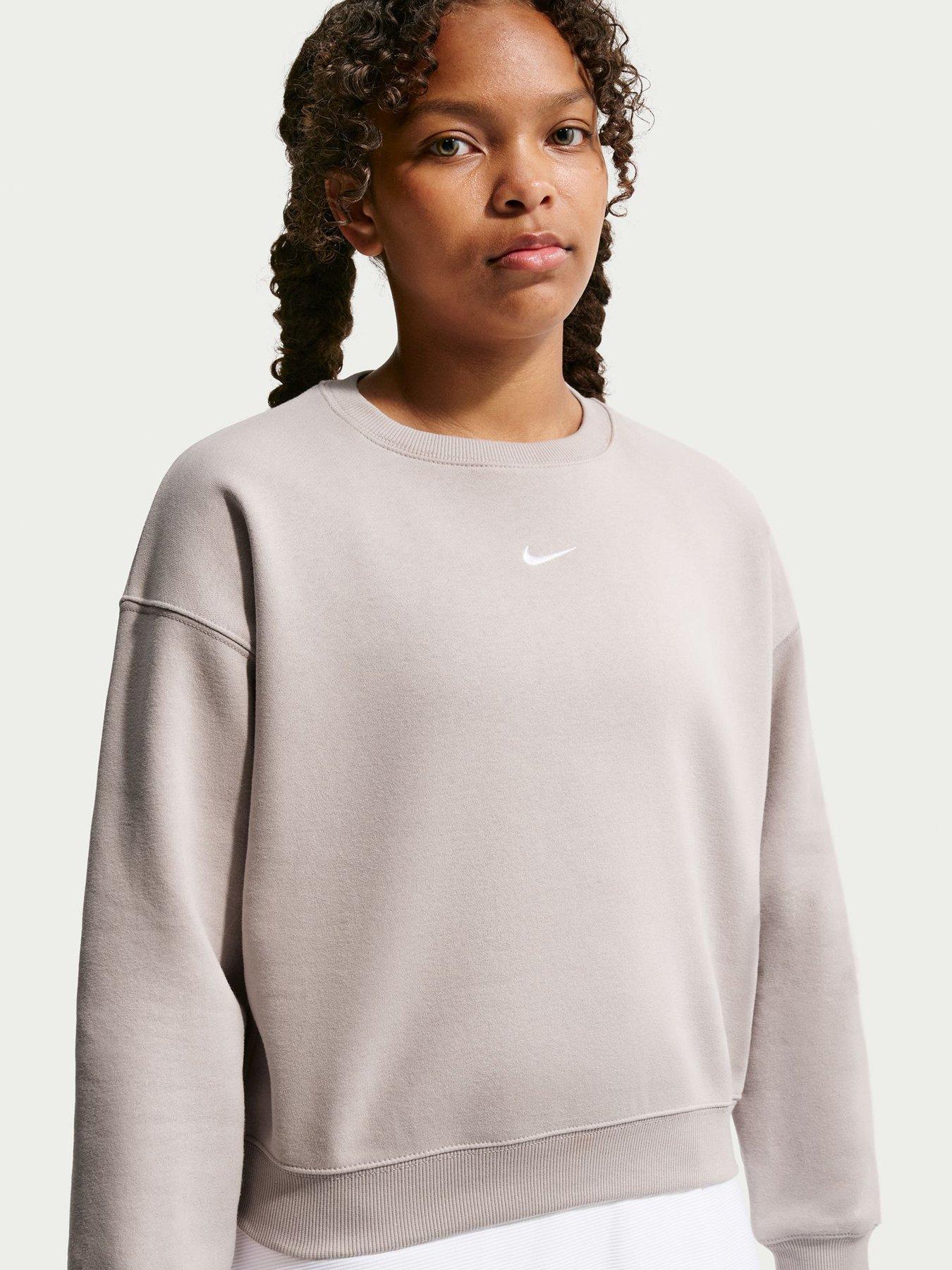 Image 1 of 5 of Nike Junior Girls Studio Club Fleece Relaxed Crew Neck Sweatshirt - Beige