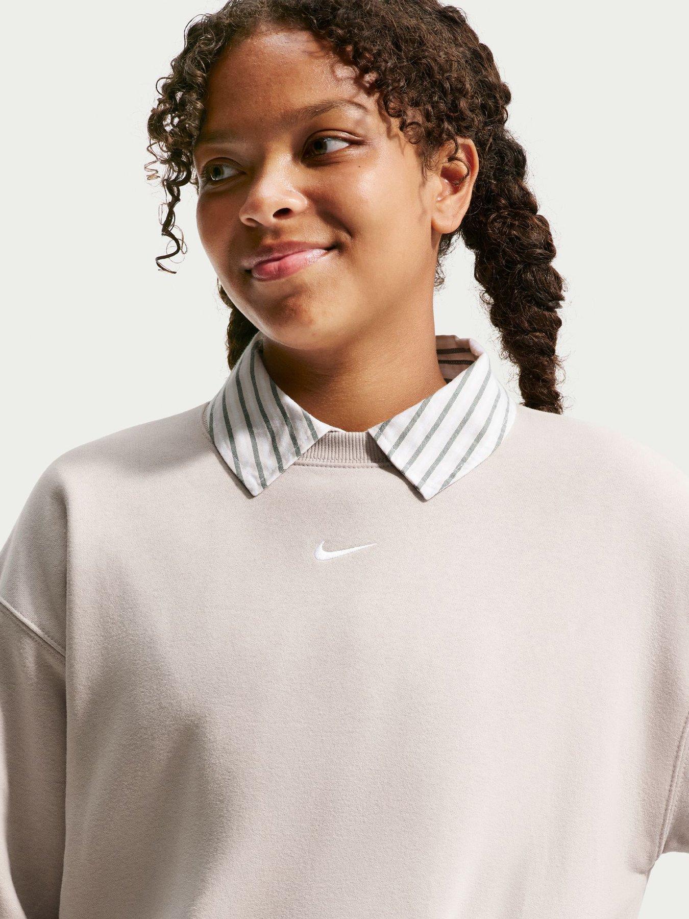 Image 4 of 5 of Nike Junior Girls Studio Club Fleece Relaxed Crew Neck Sweatshirt - Beige