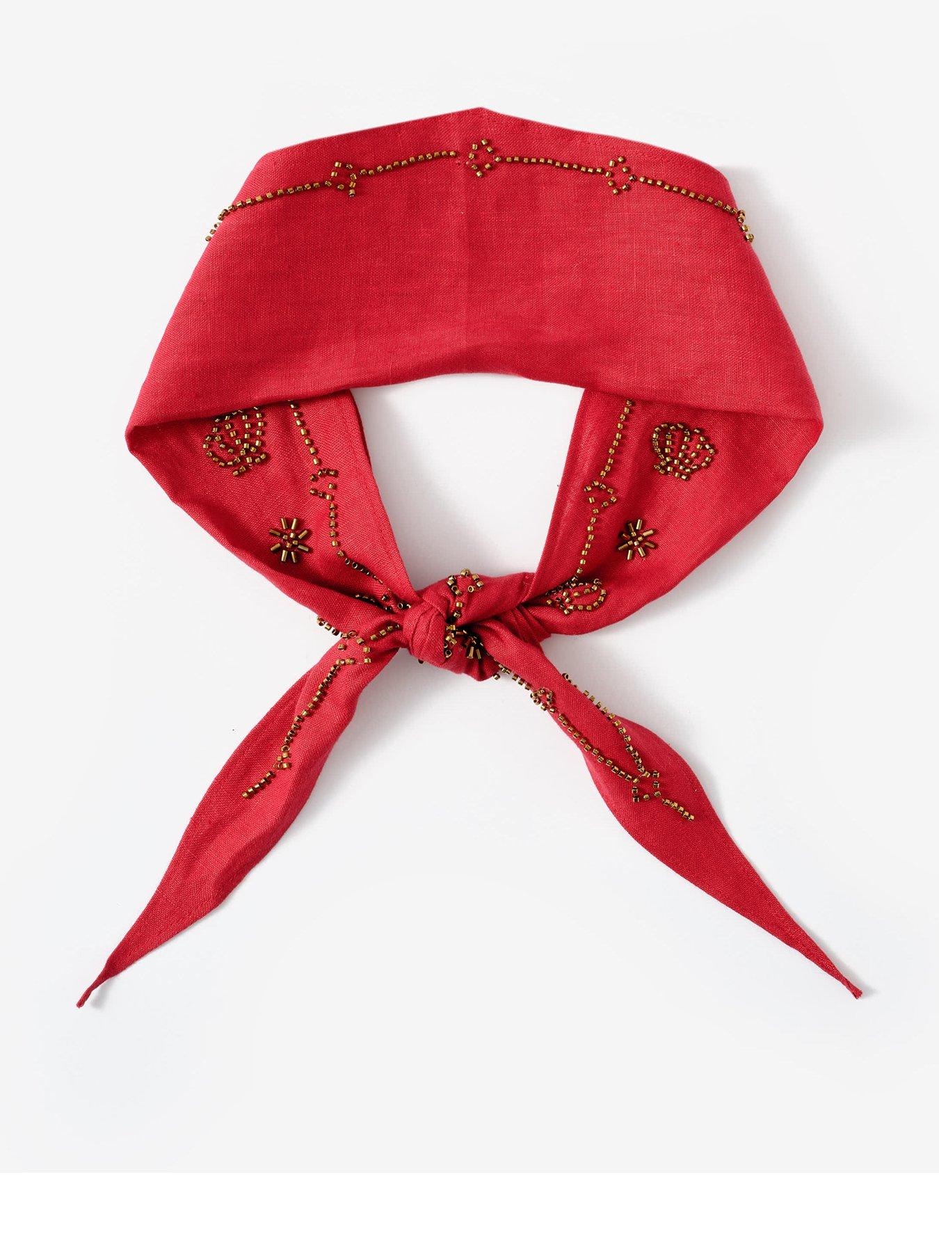 Image 1 of 4 of Mint Velvet Embellished Neck Scarf - Red
