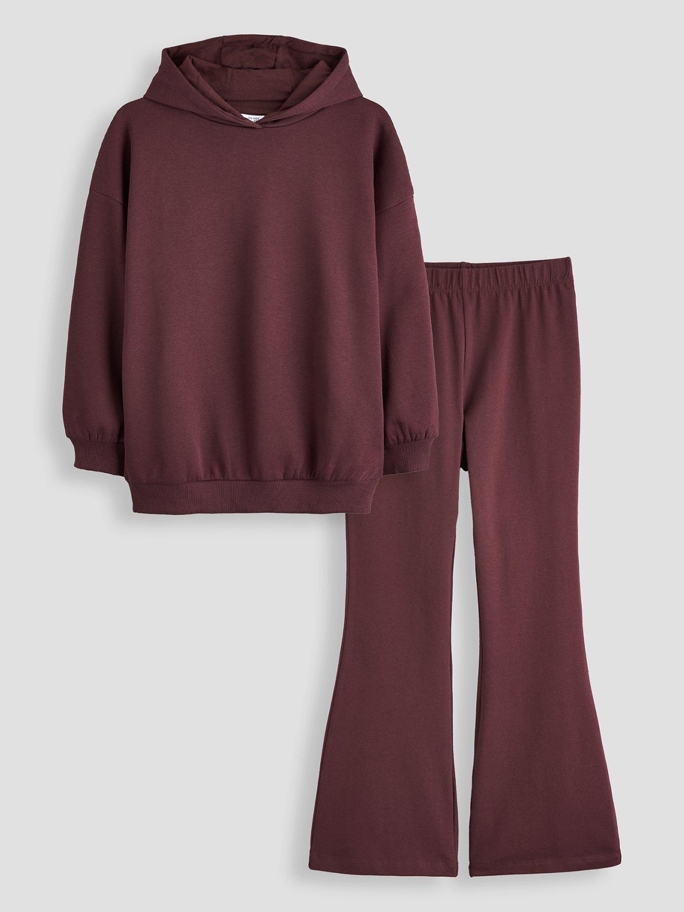 Image 1 of 5 of The Very Collection Girls Oversized Hoody And Ribbed Flare Legging - Chocolate