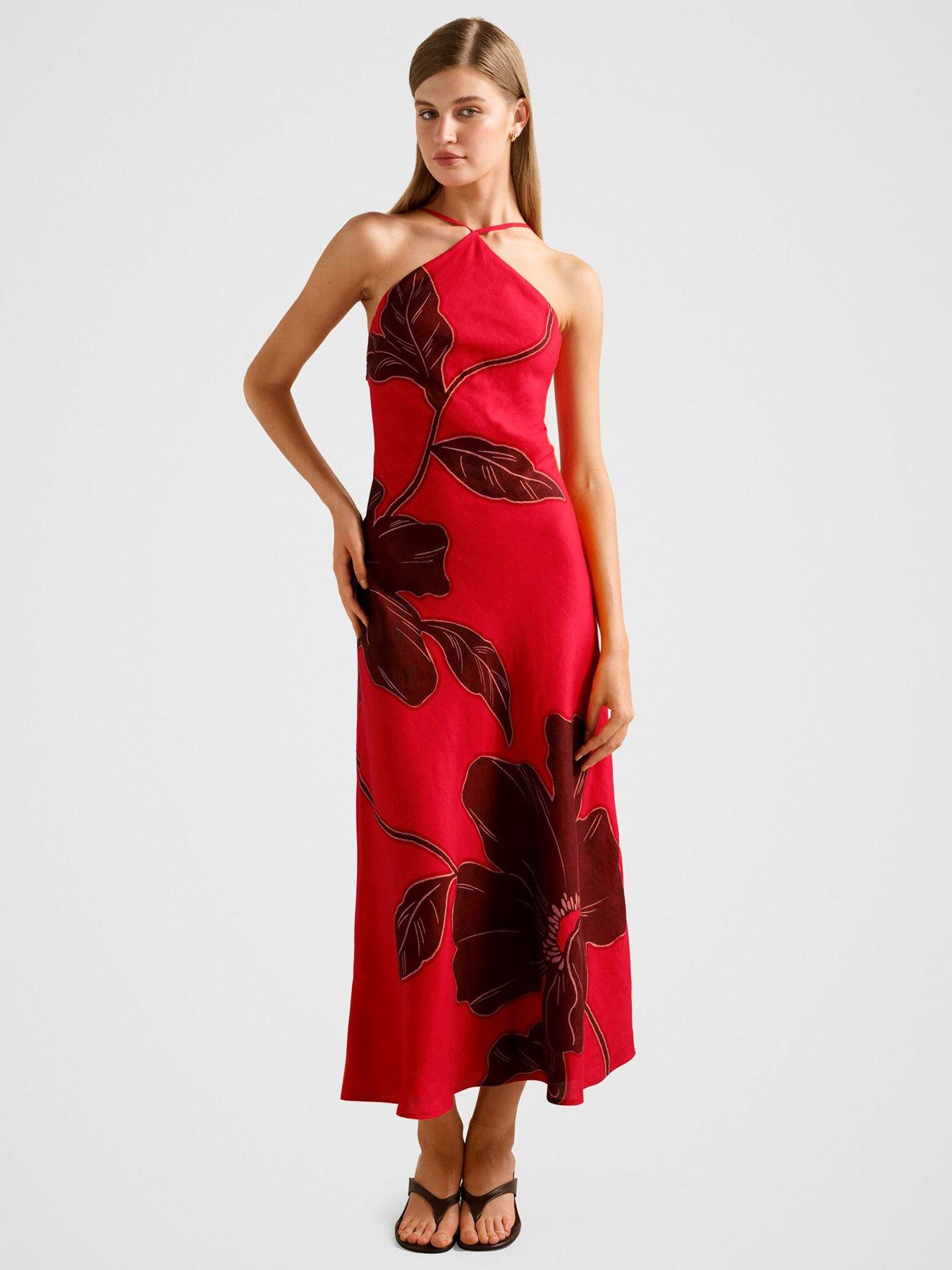 Image 1 of 4 of Forever New Nova Arrow Neck Maxi Dress - Red