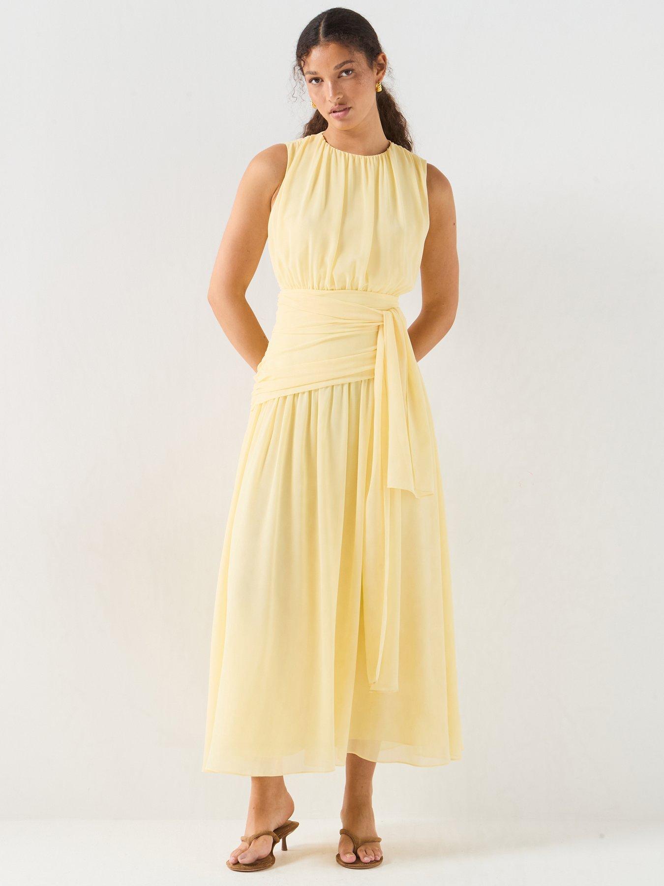Forever New Edna Gathered Basque Tie Dress - Yellow | Very