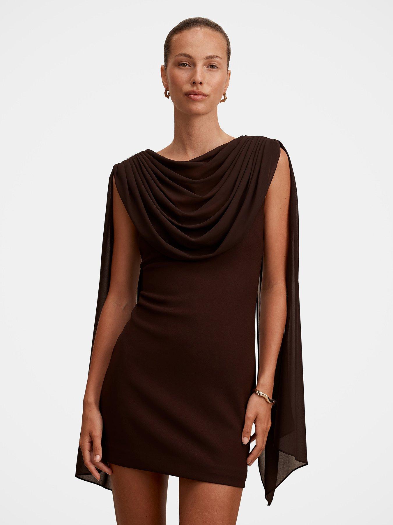 Image 4 of 7 of Forever New Bowie Mini Dress With Shawl - Brown
