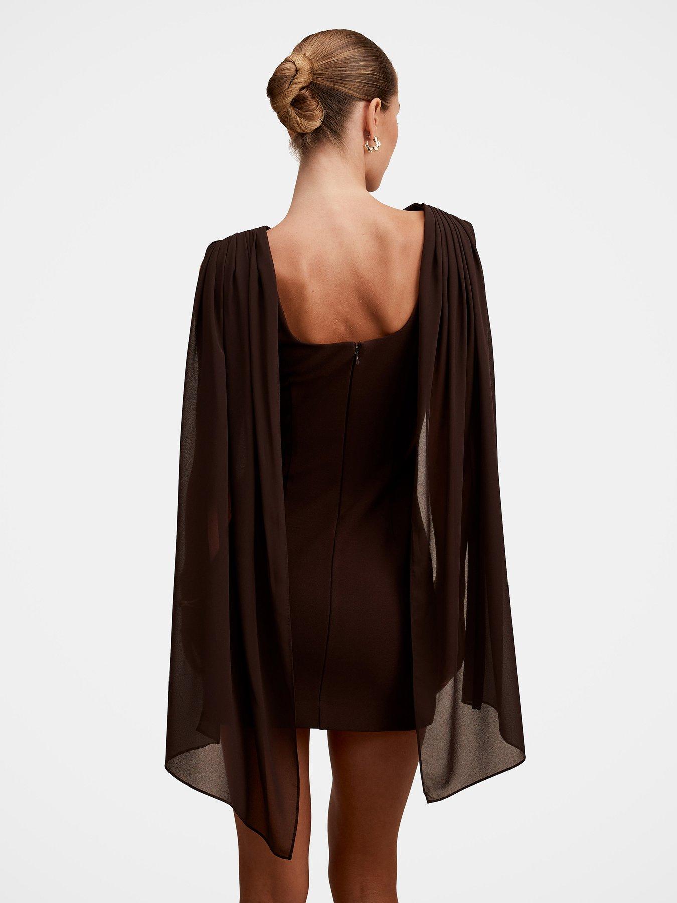 Image 5 of 7 of Forever New Bowie Mini Dress With Shawl - Brown